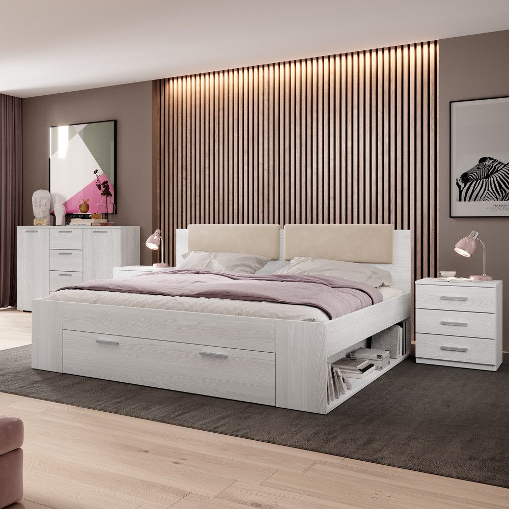 Lomadox Schlafzimmer-Set GRAZ-83, (Spar-Set, 3-tlg), mit Doppelbett und Schubkasten in Abisko Eiche Nb. 394/94/205 cm