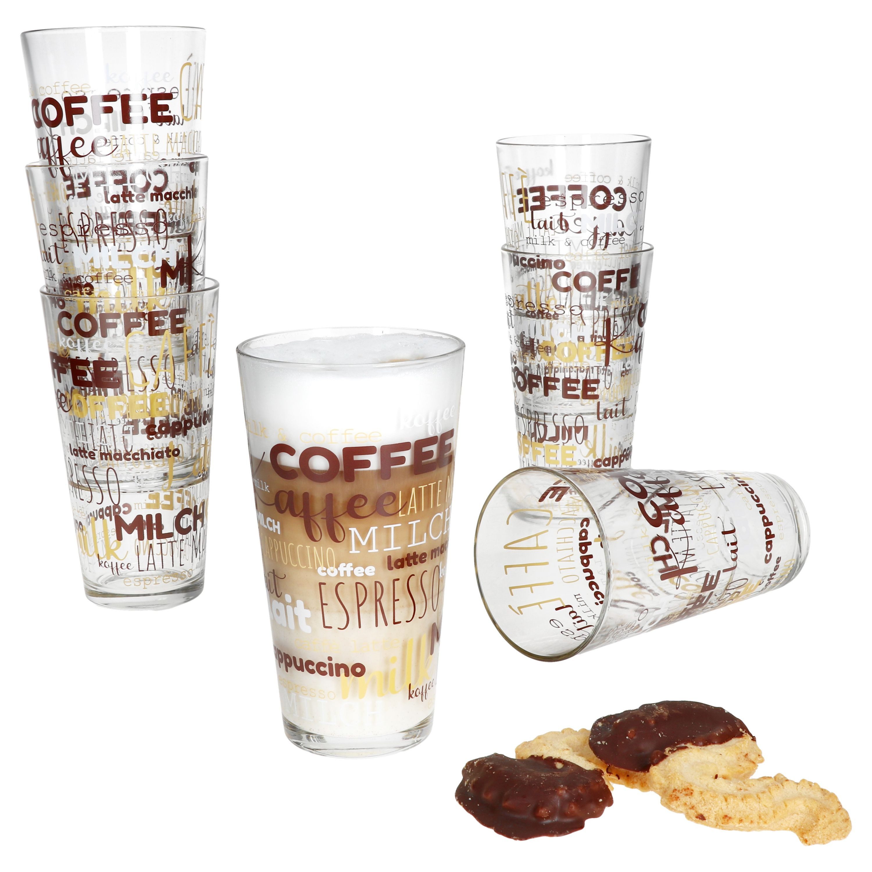 MamboCat Latte-Macchiato-Glas 6x Candy Latte Macchiato Gläser 300ml Schrift-Dekor stapelbar, Glas