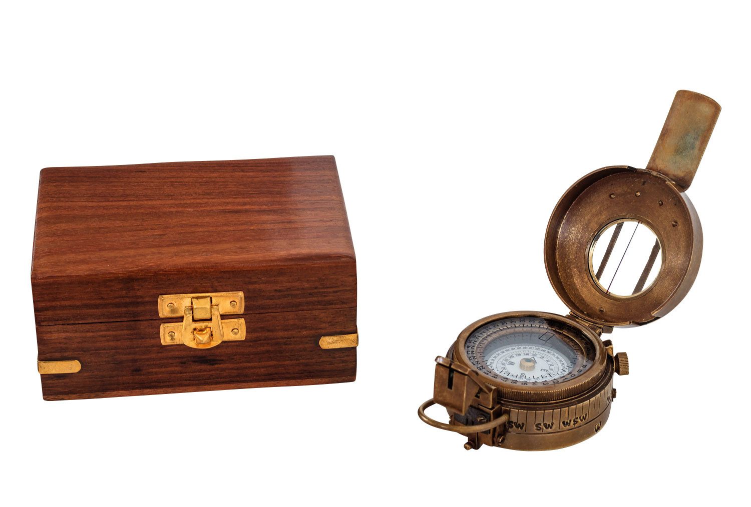 Dekoobjekt Kompass Maritim Schiff Replik Navigation Glas Messing Antik-Stil - 11c