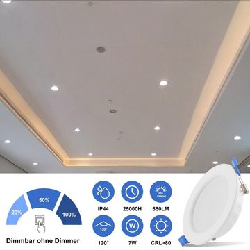 WILGOON LED Einbauleuchte 10x LED Einbaustrahler Dimmbar Spot Einbaustrahler Einbauleuchte 7W, Warmweiß, LED Deckenspots 500lm 26mm Einbautiefe, IP44 für Badezimmer Wohnzimmer