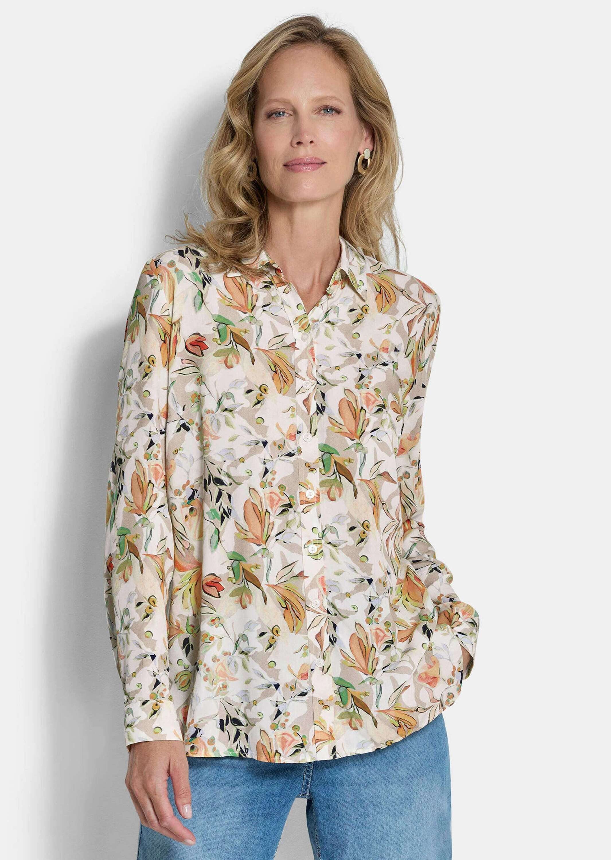 Hemdbluse Kurzgröße: Viskosebluse mit floralem Muster