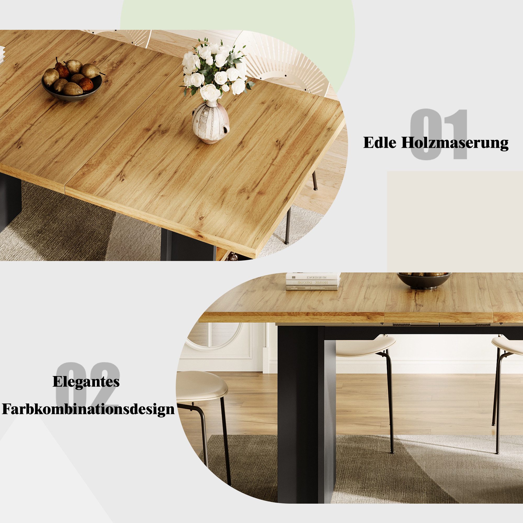 i@home Esstisch Ausziehbarer Esstisch, 120-160 x 80 cm, perfekt für Moderne Esszimmer (1 Tisch), Teleskoptisch (120-160×80cm), Tisch mit Regalen, Küchentisch,Ho – Bild 3 von 5