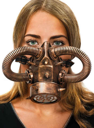 Metamorph Verkleidungsmaske Steampunk Gasmaske kupfer, Stimmungsvolle Maske für Steampunk, Fantasy und Sci-Fi