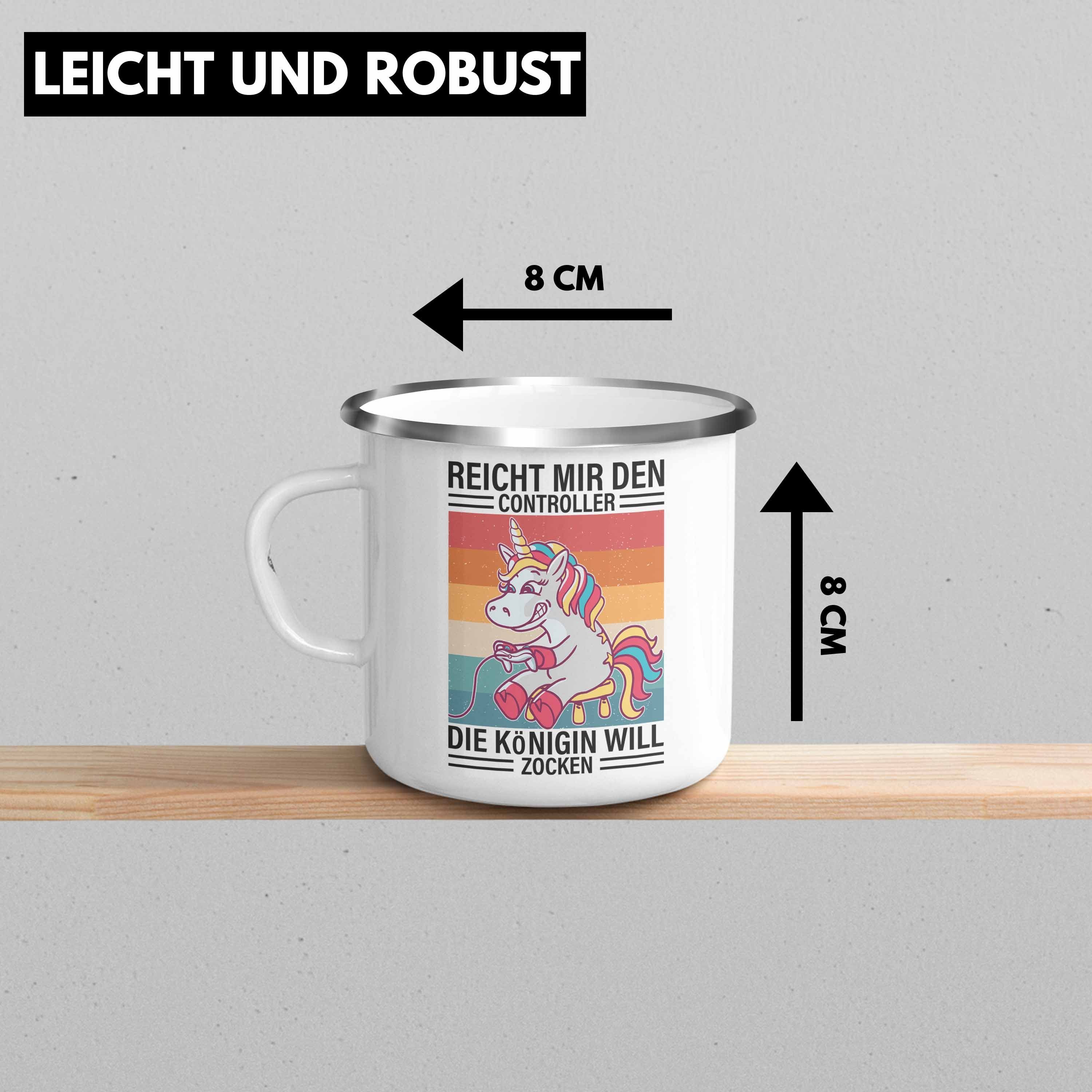 Tasse Mädchen Girl Tochter Geschenkidee Emaille Silber Geschenk Gamer Trendation Thermotasse Spruch - Zockerin Gaming Trendation