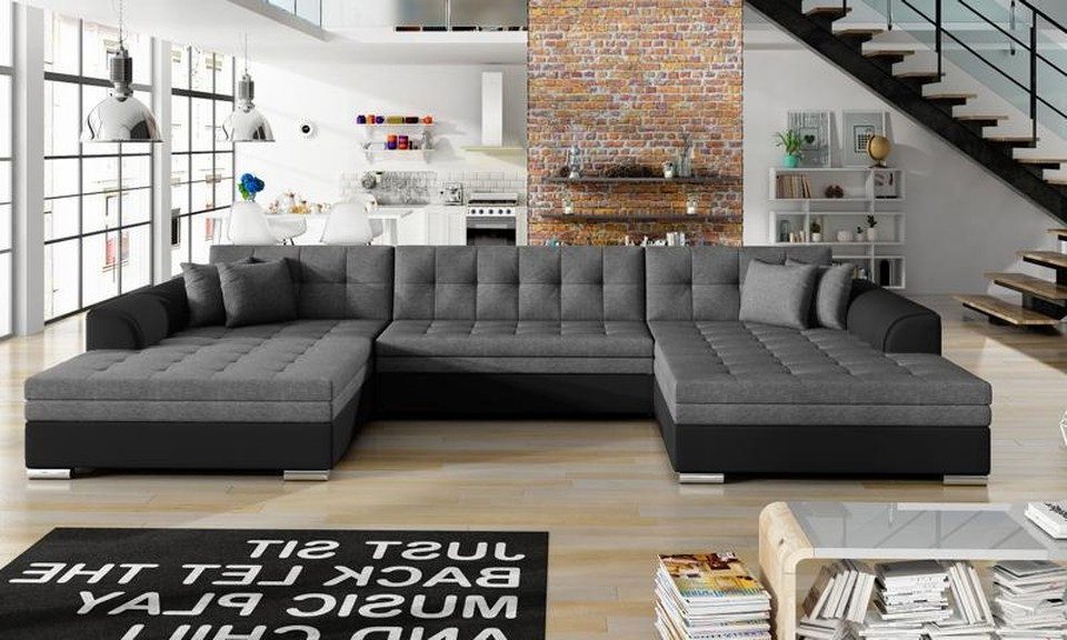 Xlmoebel Wohnlandschaft Klassisches Design Sofa Vento mit Bettfunktion aus Leder/Textil, Wohnlandschaft 3 Teile, Made in Europa
