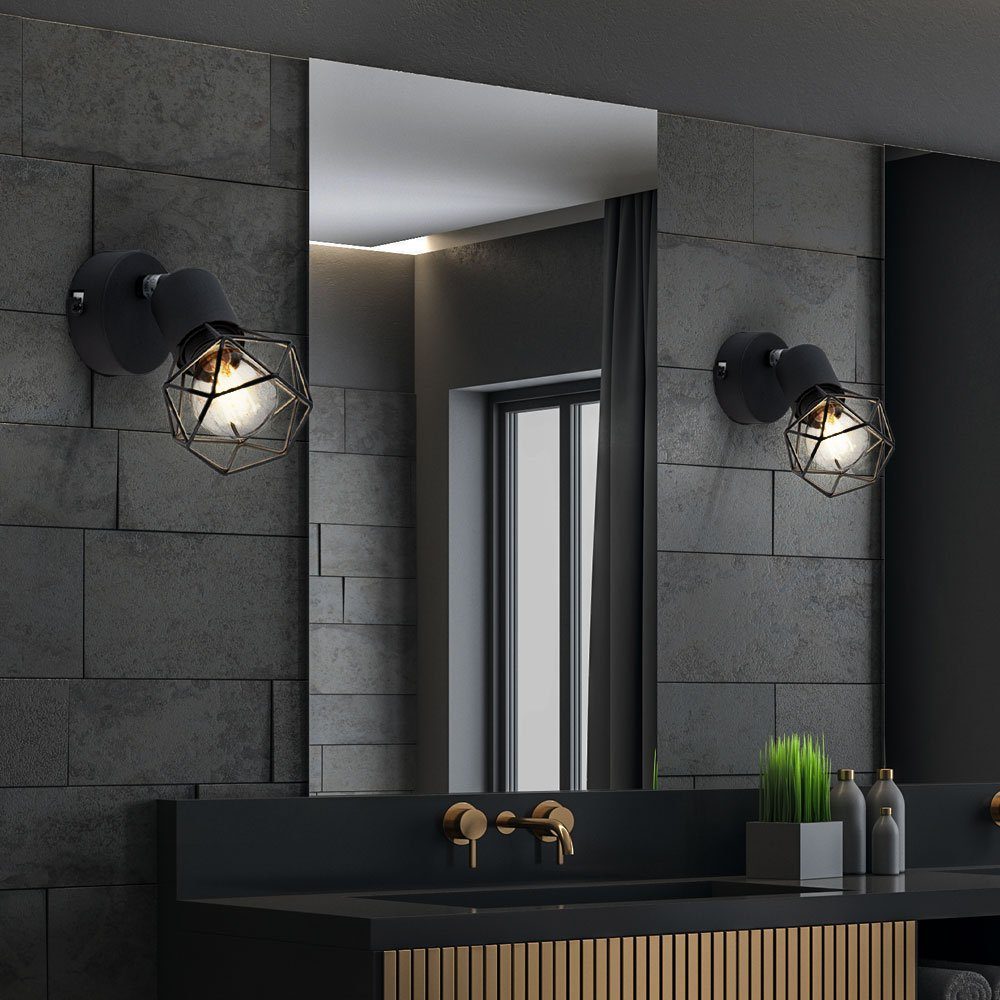 etc-shop LED Wandleuchte, Leuchtmittel inklusive, Warmweiß, Strahler Zimmer Spot Wohn Gitter Lampe Wand schwarz- Leuchte Käfig