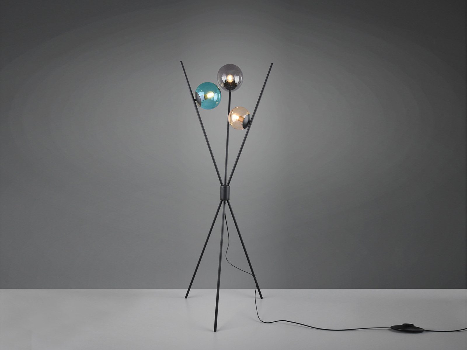TRIO Leuchten LED Stehlampe, LED wechselbar, Warmweiß, Tripod ausgefallene moderne Glas-kugel Lampe Dreibein, Bunt Höhe 156cm