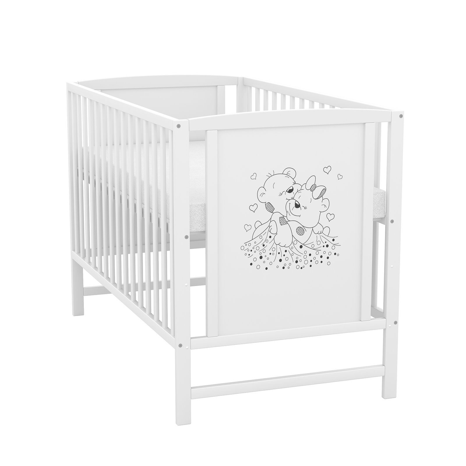 Baby-Delux Babybett Mia, Kinderbett 60x120 cm weiß höhenverstellbar, Kiefer mit Bärchen Motiv – Bild 3 von 5