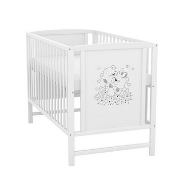 Baby-Delux Babybett Mia, Kinderbett 60x120 cm weiß höhenverstellbar, Kiefer mit Bärchen Motiv