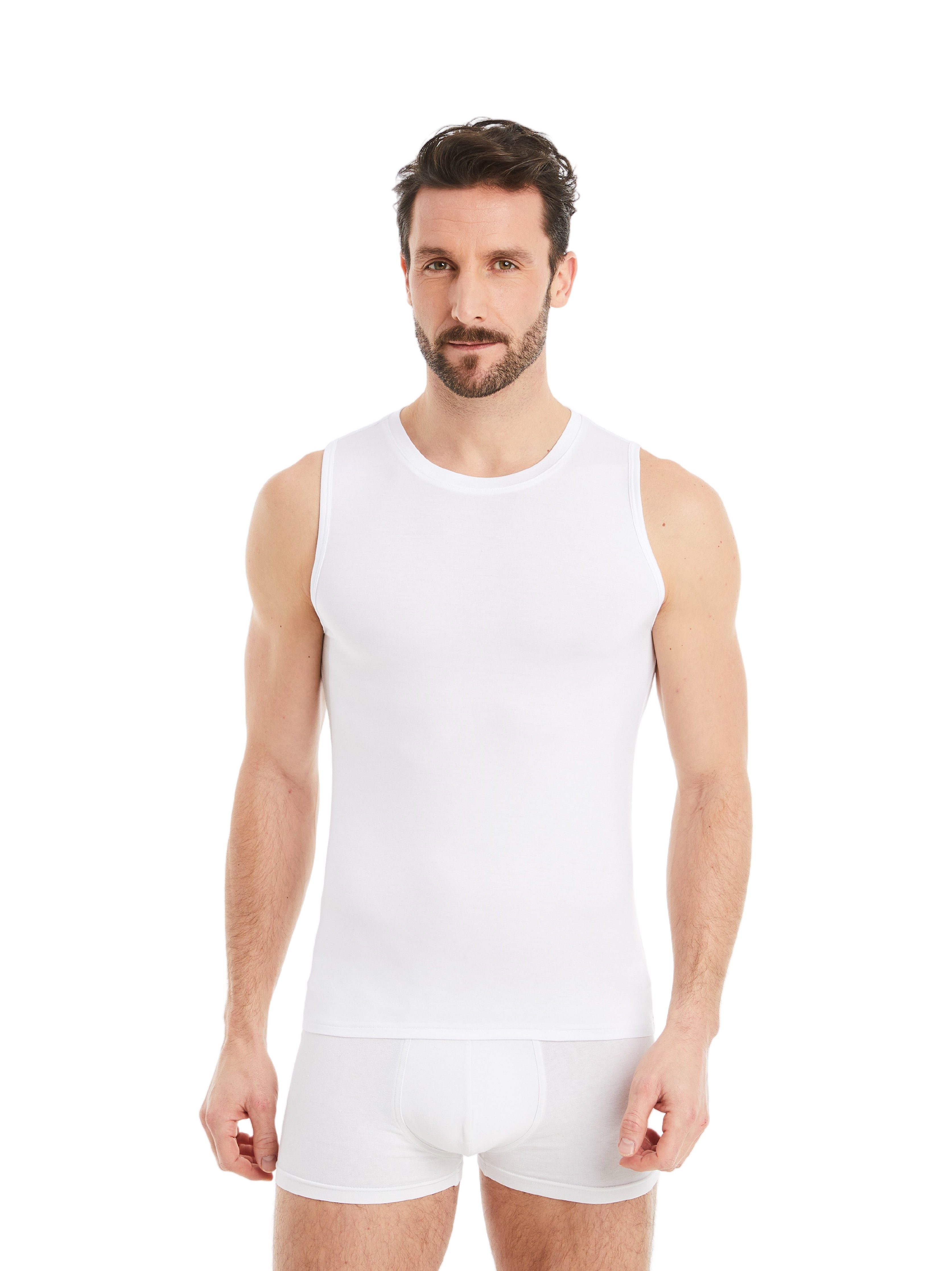Unterhemd mit Ärmellos Stoff, Design Achselhemd Herren Rundhals feiner Weiß FINN Business Micro-Modal maximaler Tragekomfort