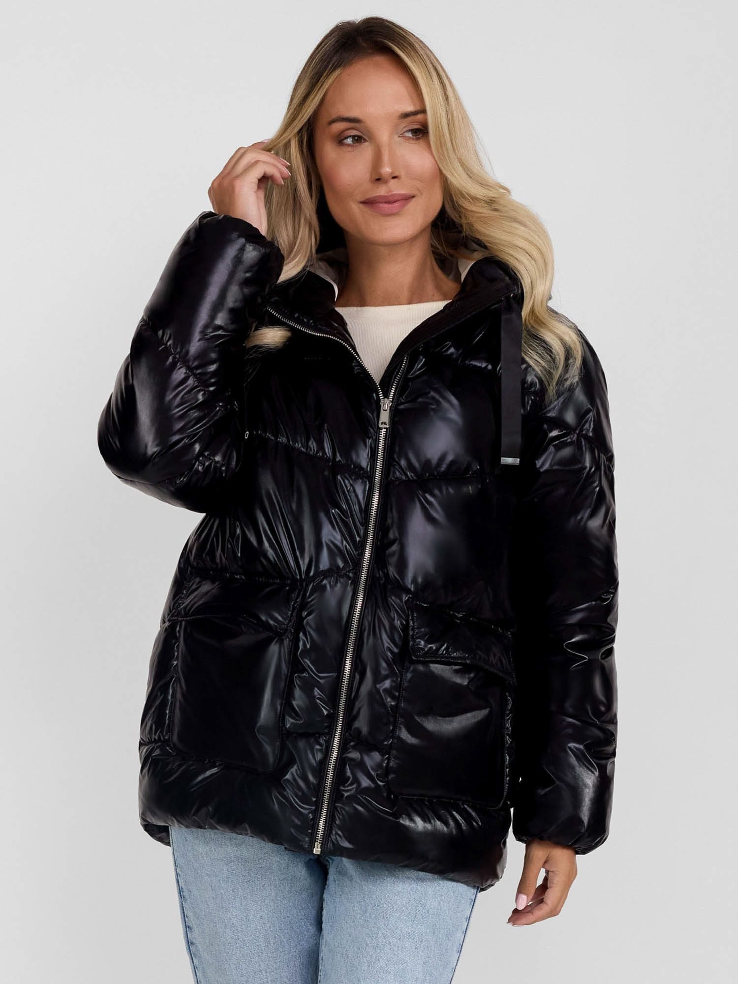Respect Winterjacke Kurze Steppjacke mit Kapuze und Druckknopftaschen (XS-X günstig online kaufen