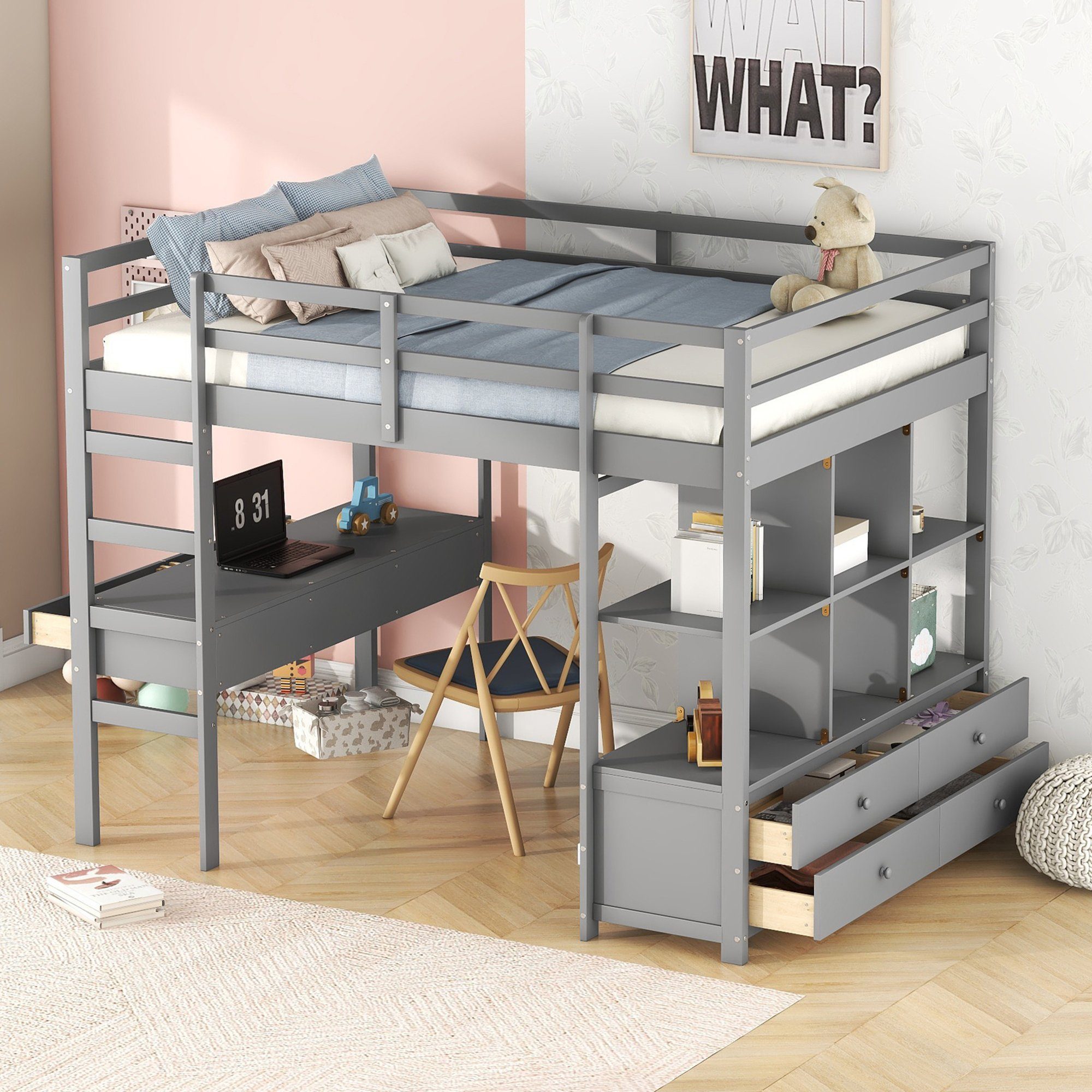 SOFTWEARY Hochbett (Doppelbett mit Lattenrost, Schreibtisch günstig online kaufen