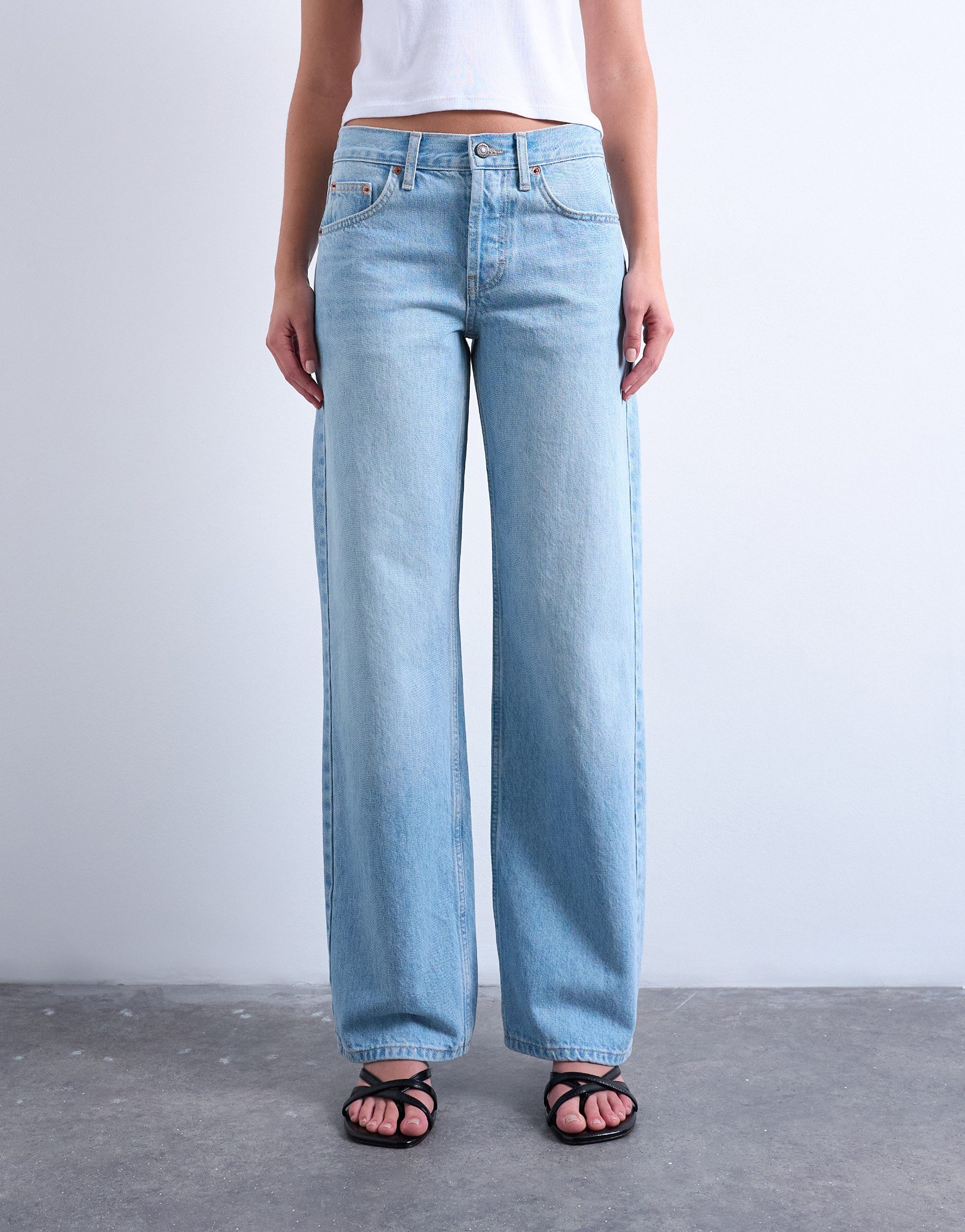 TOPSHOP Weite Jeans TSEMBER LR WIDE DNM JEANS LB NOOS Baumwolle, relaxed fit, low waist