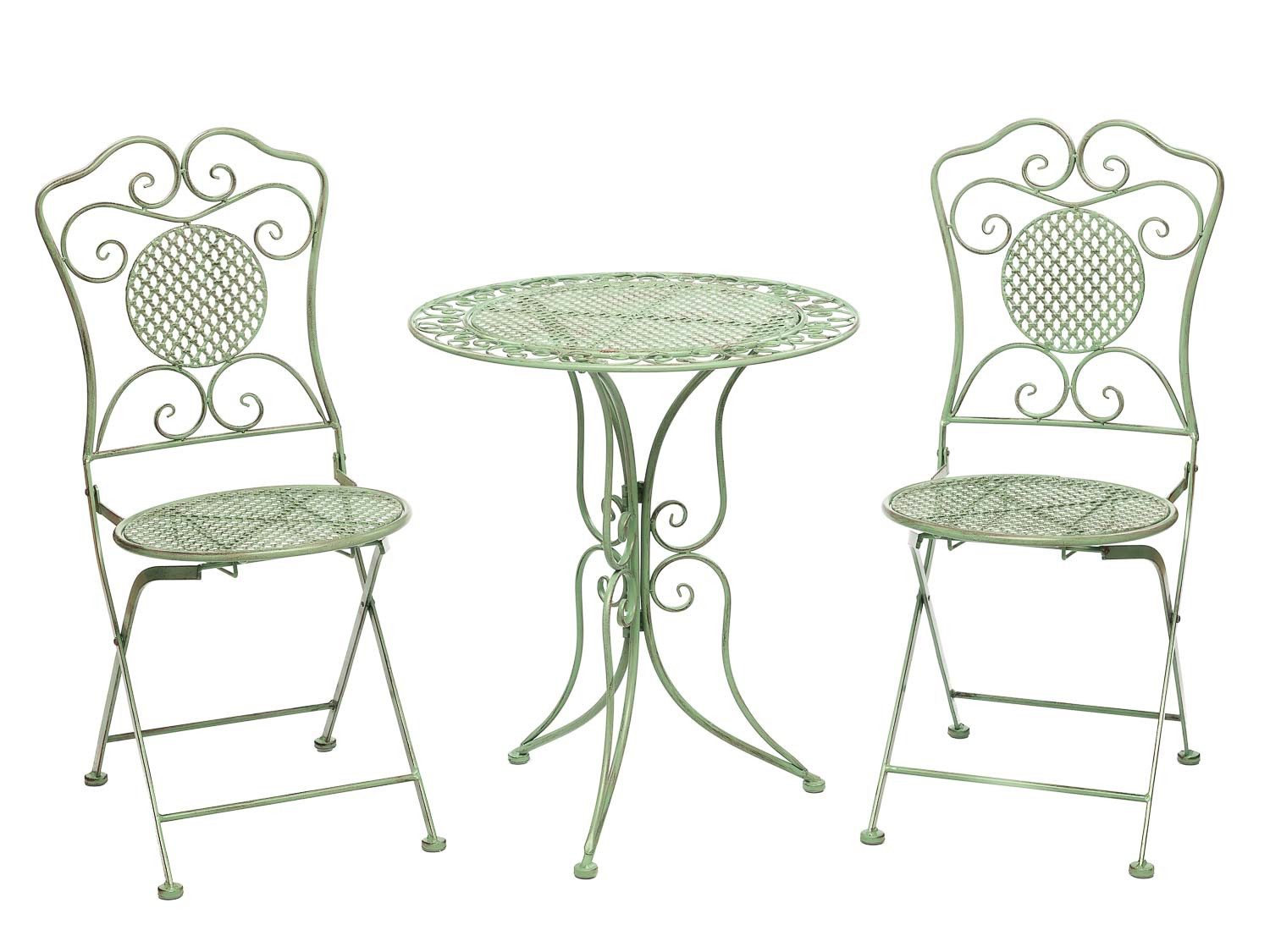 Aubaho Dekoobjekt Gartenset Tisch und 2 Stühle Eisen Antik-Stil Gartenmöbel grün Bistros
