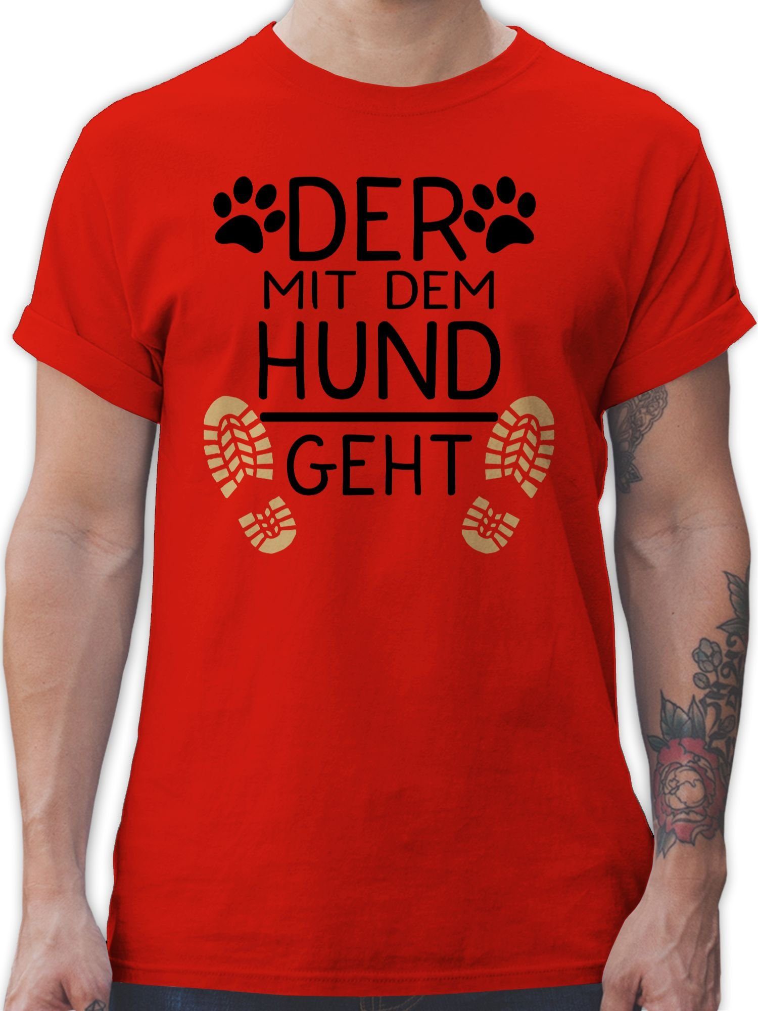 Shirtracer T-Shirt Der mit Geschenk Hundebesitzer geht - Rot Hund dem 03 für schwarz