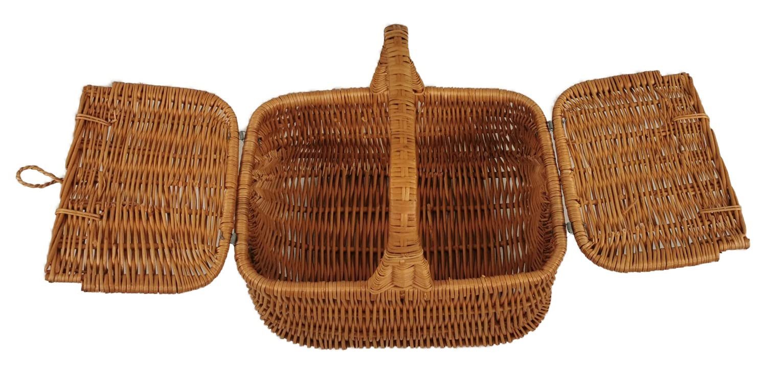natuleo by pokuc Flaschenkorb Picknickkorb aus Weide mit Deckel Braun 43x30x38 cm Rechteckig