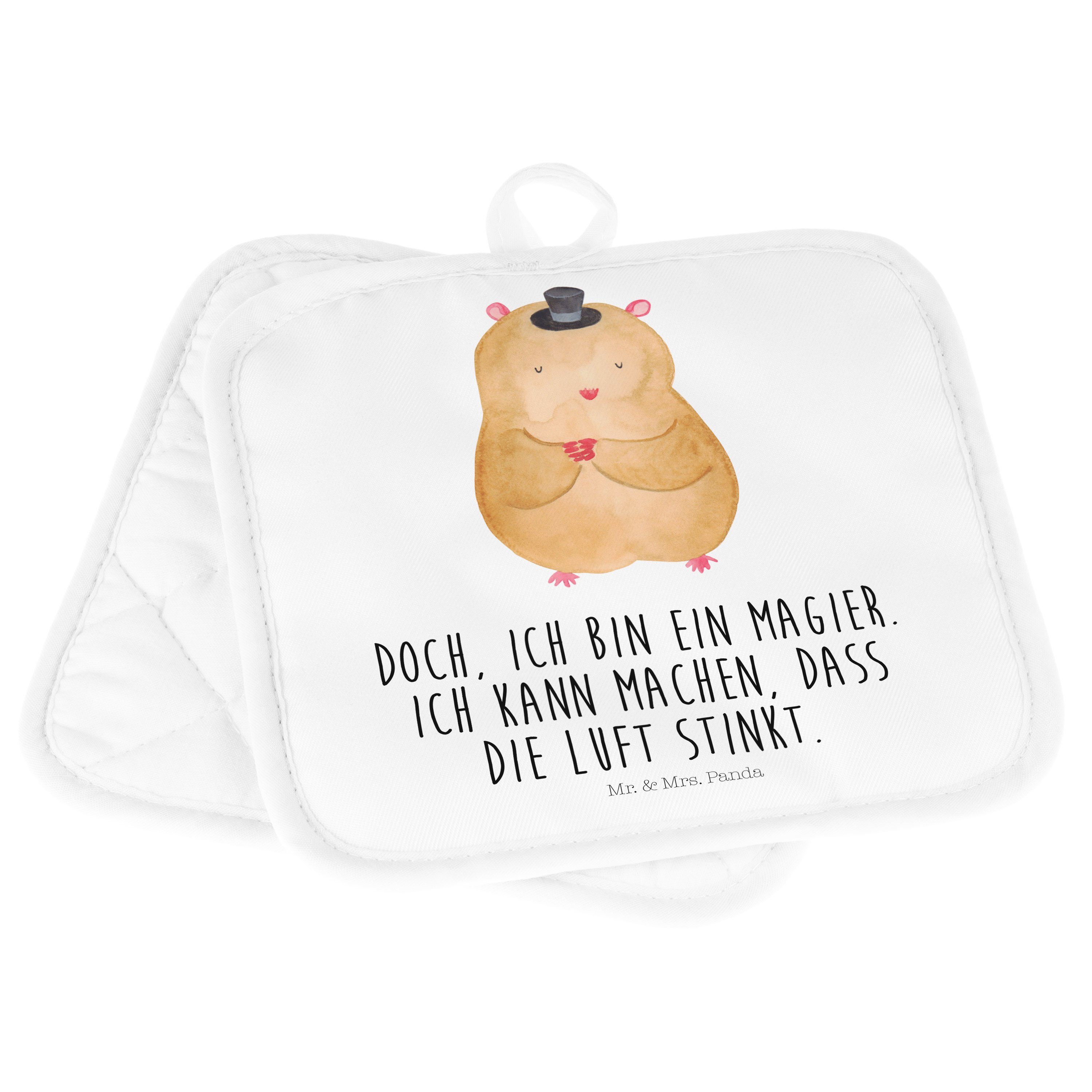 Tiere, Topflappen, - Tiermotive, Top, Topflappen & Panda Hut Geschenk, Mrs. - (1-tlg) Weiß Mr. mit Hamster
