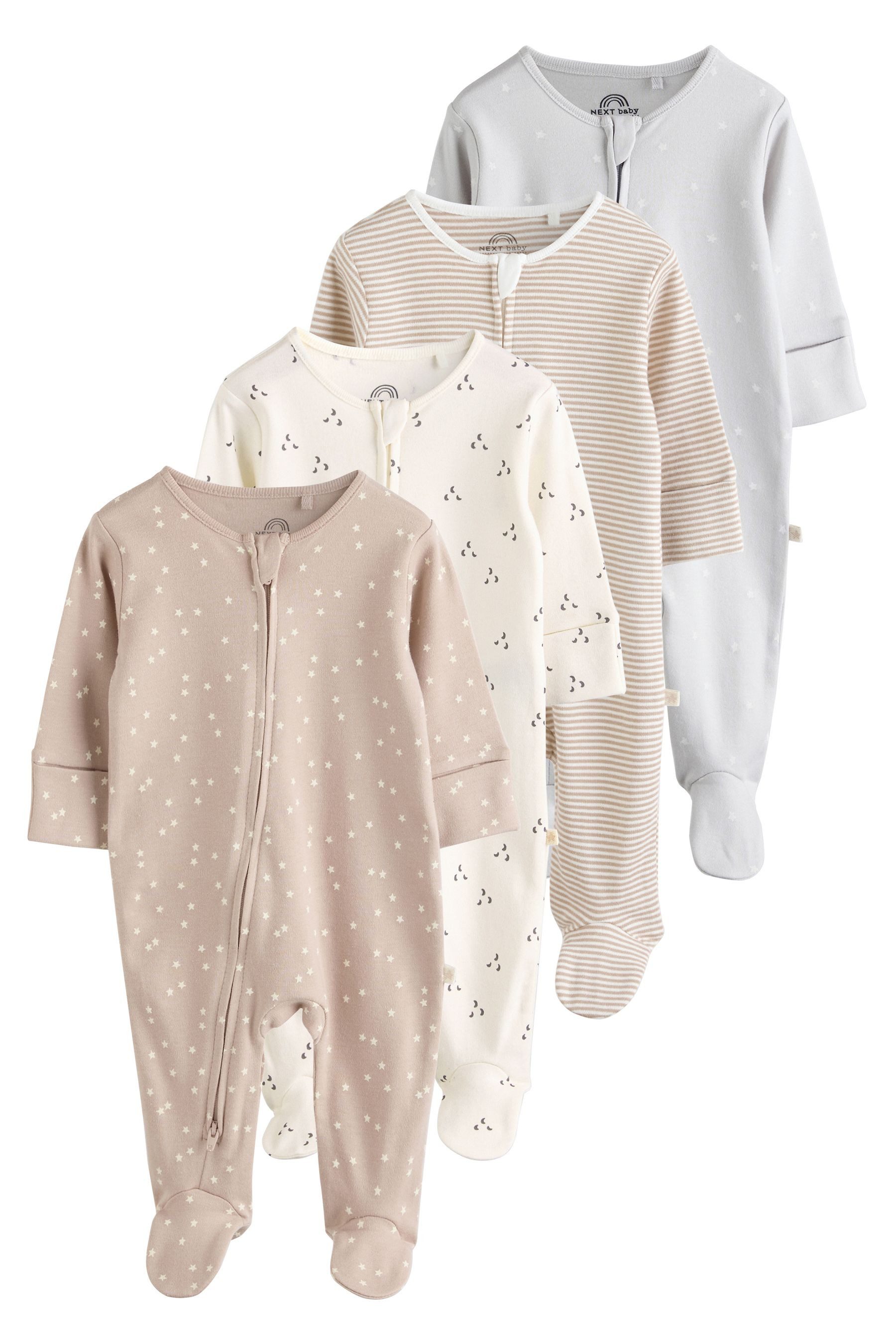 Next Schlafoverall 4er-Pack Babystrampler Zwei-Wege-Reißverschluss (4-tlg)