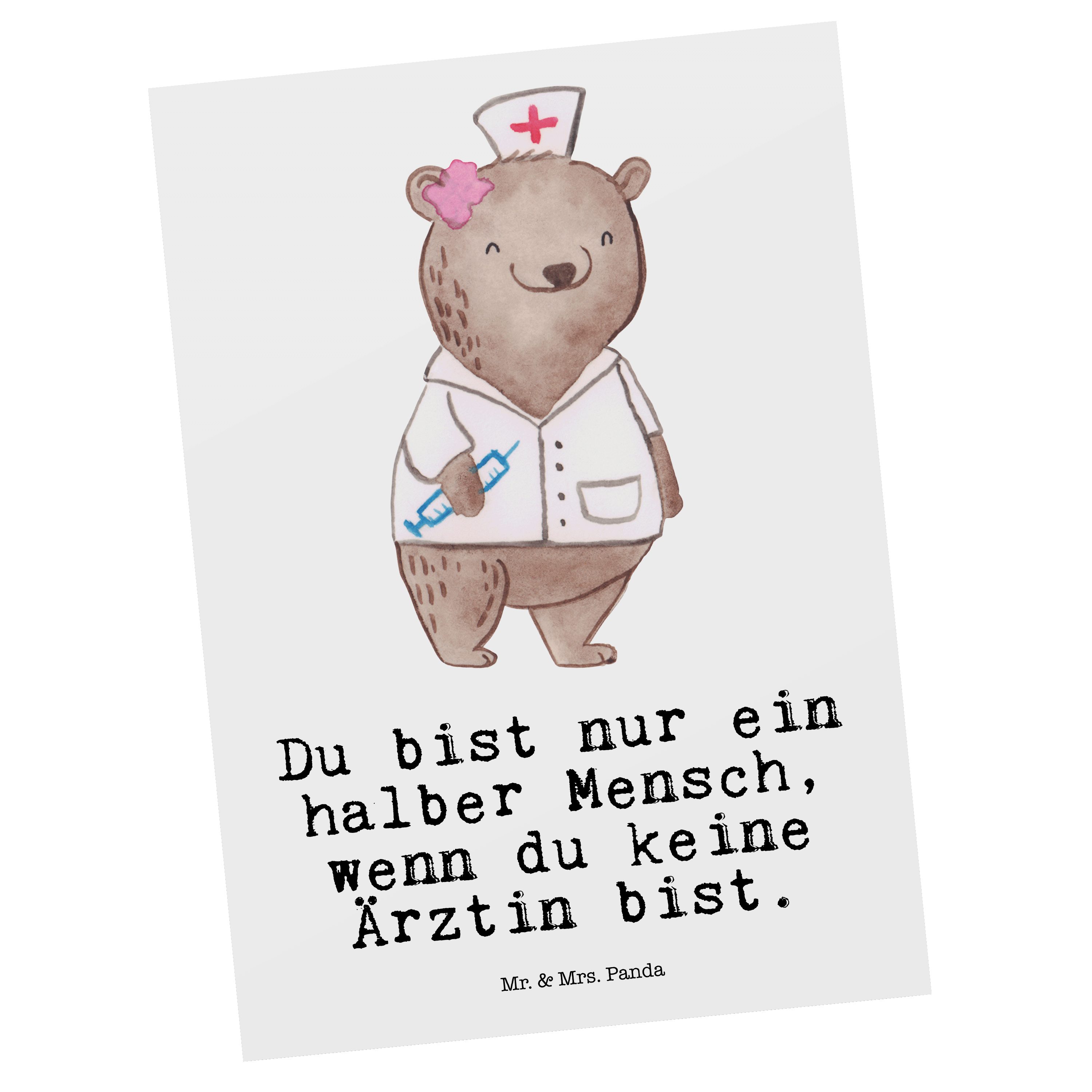 Mr. & Mrs. Panda Postkarte Ärztin mit Herz - Weiß - Geschenk, Kollegin, Einladungskarte, Geschen