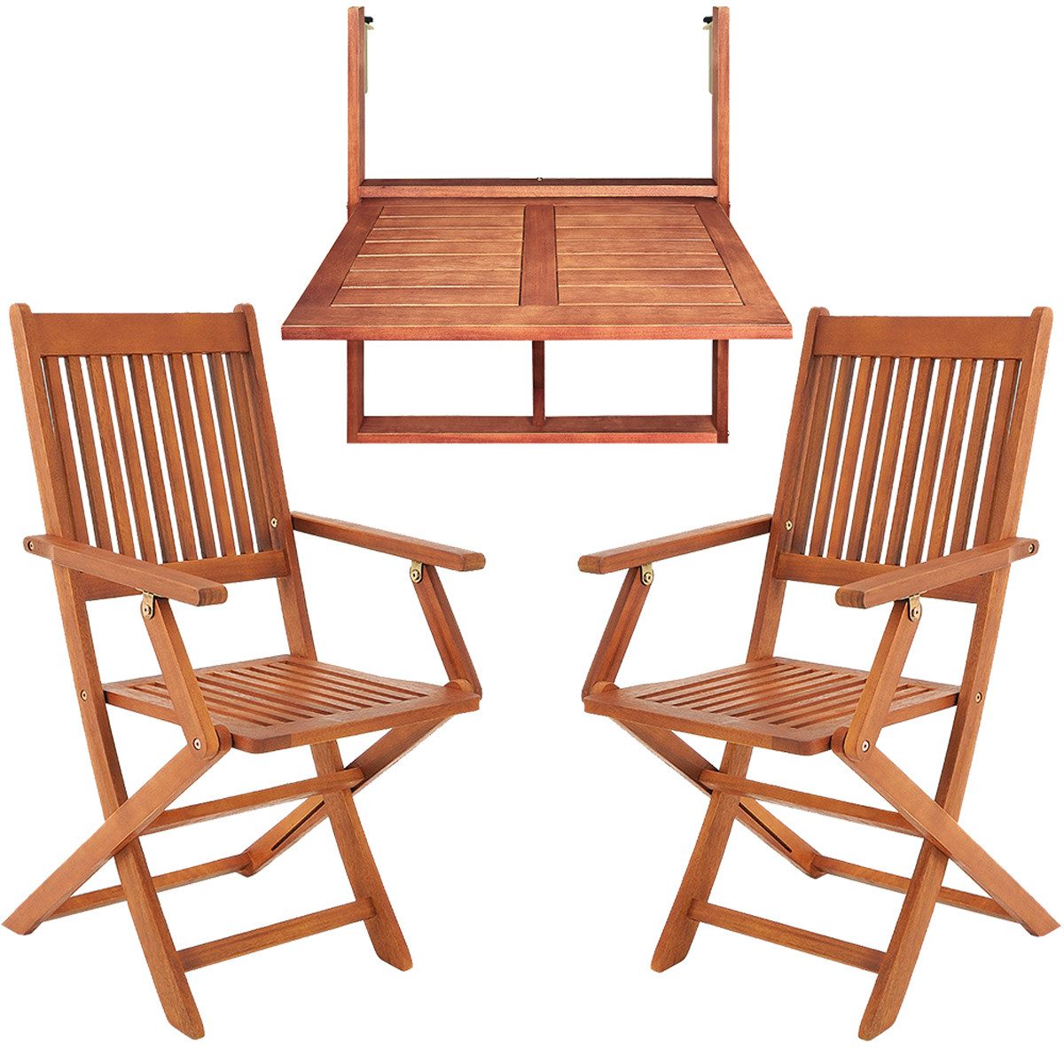 Casaria Balkonset, (3-tlg), 2 Personen Holz FSC®-zertifiziert Wetterfest Akazie Klappbar Balkon