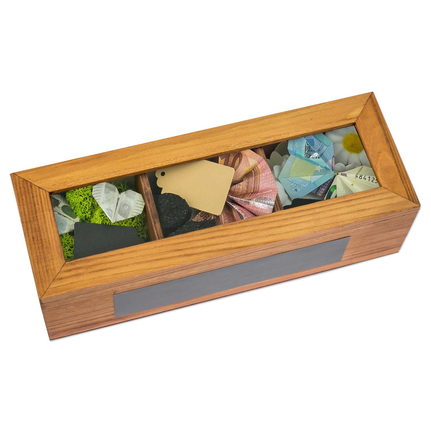 SURPRISA Geschenkbox Schotter Schatulle - kreative Verpackung für Geldgeschenke, Geschenkbox mit 3 Fächern zum Geburtstag, Abitur oder zur Hochzeit