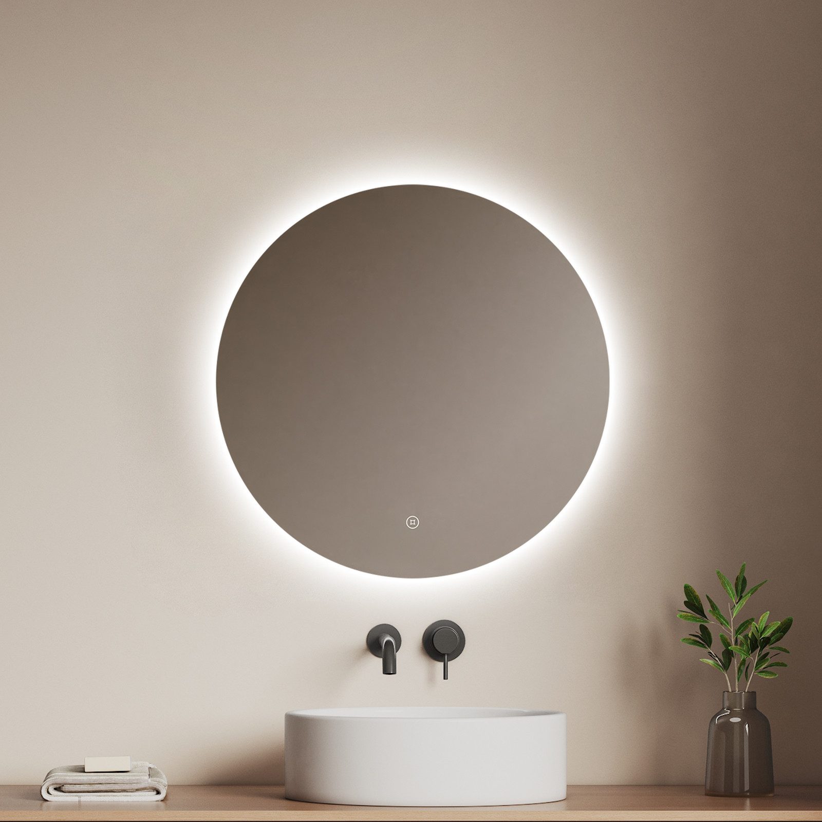 EMKE Badspiegel Badspiegel Rund mit Beleuchtung LED Badezimmerspiegel Wandspiegel, 3 Farben des Lichts, Dimmbar, Intelligenter Touchschalter