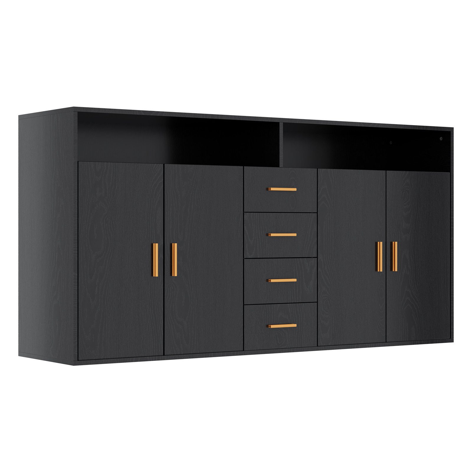 HOMAVO Sideboard BG1-L mit 4 Schubladen, 2 Türen & offenen Fächern – 160 cm breit