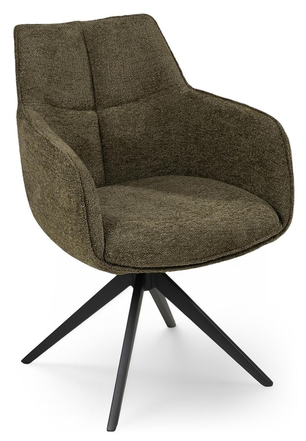 casa NOVA Esszimmerstuhl OLMO, Olivgrün, Schwarz, Webstoff, Metall, (1 St), 360 Grad drehbar mit Rückholfunktion, B 61 x H 89 x T 63 cm