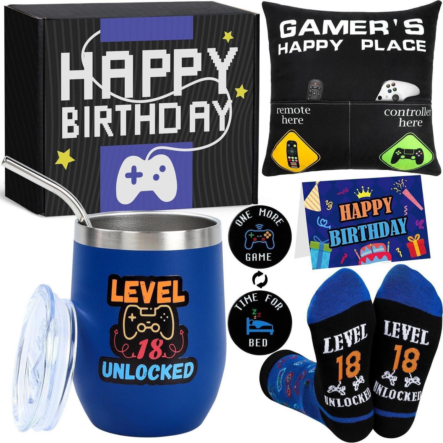 LuxusKollektion Geschenkbox Gamer Geschenkset 18. Geburtstag Jungen, Level 18 Unlocked