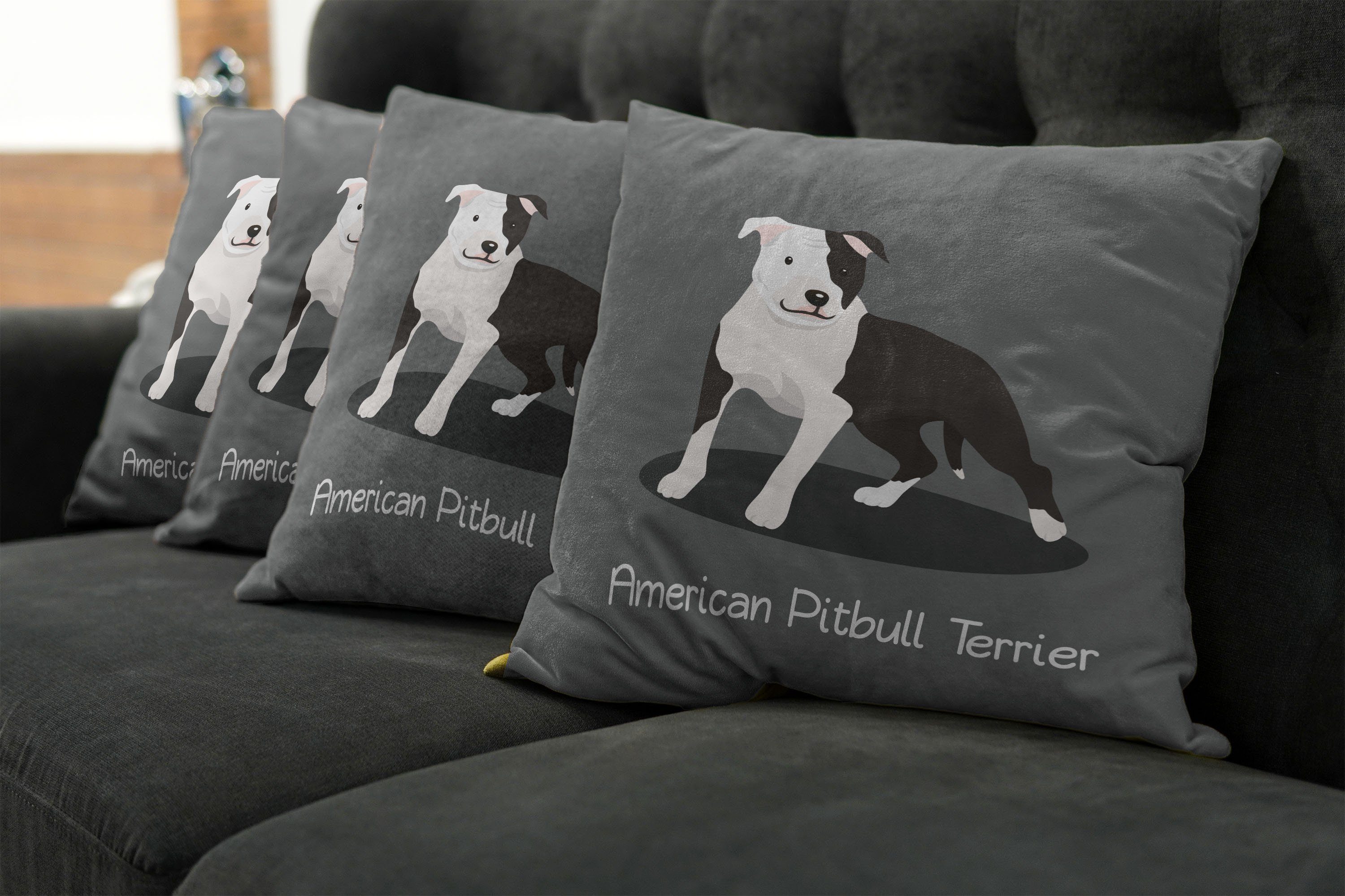 (4 Modern Abakuhaus Pitbull Stück), Accent Cartoon-Terrier Amerikanischer Doppelseitiger Kissenbezüge Digitaldruck,