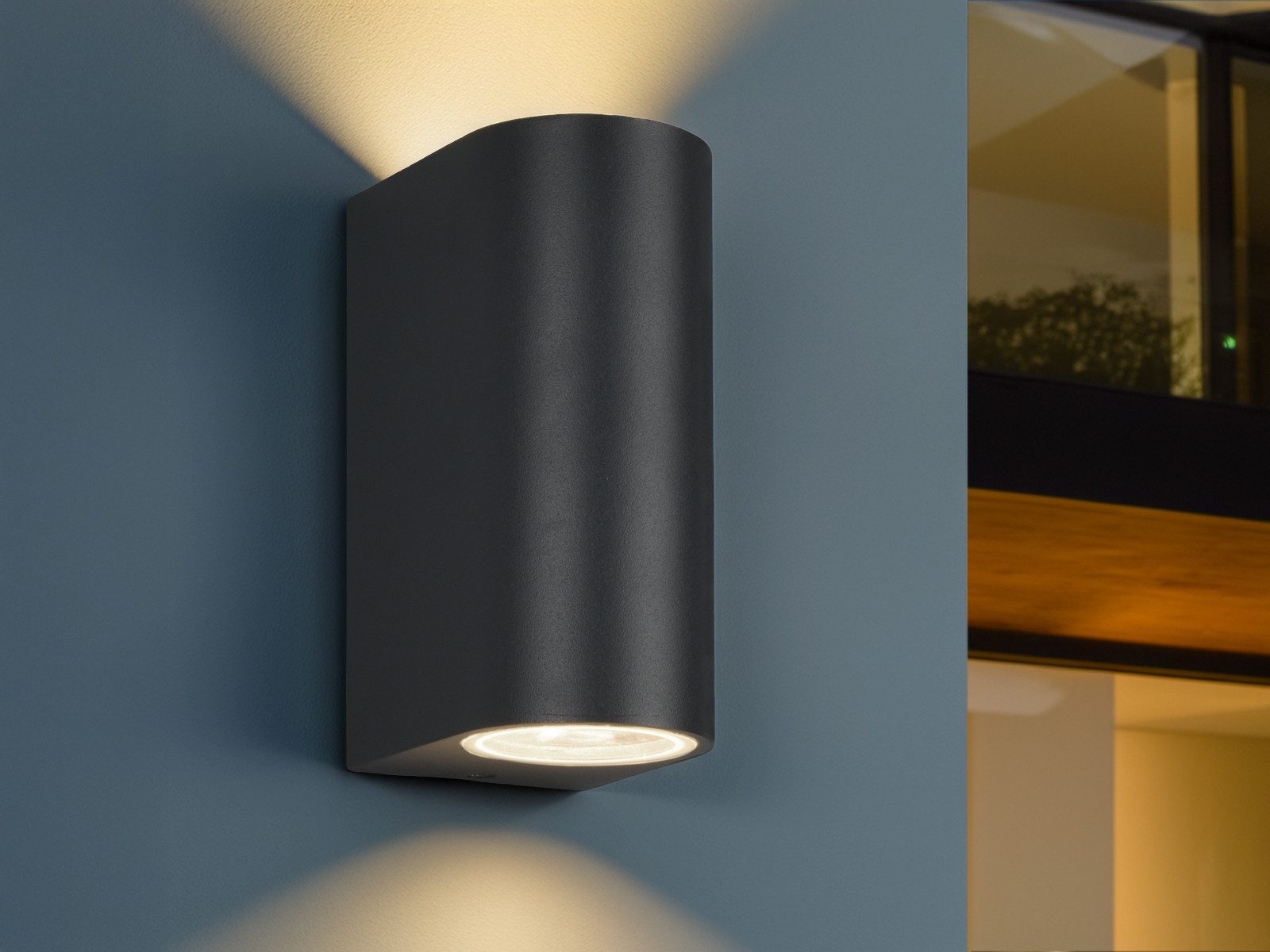 TRIO Leuchten LED Außen-Wandleuchte up and Down Anthrazit, Höhe 15cm, LED wechselbar, Warmweiß, Wand Außenleuchte, Fassadenbeleuchtung Hauswand Haustür mit GU10 LED