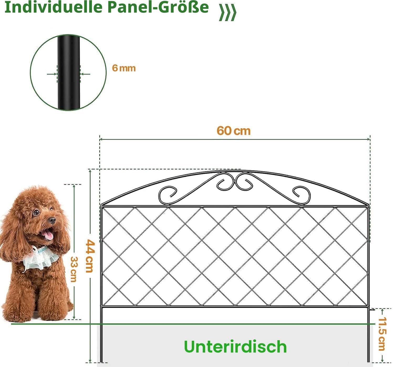 Thealyn Gartenzaun 40 cm x 2,8 m, schwarz, für Beet & Hof, Metall, (5-St), Weiter Einsatzbereich