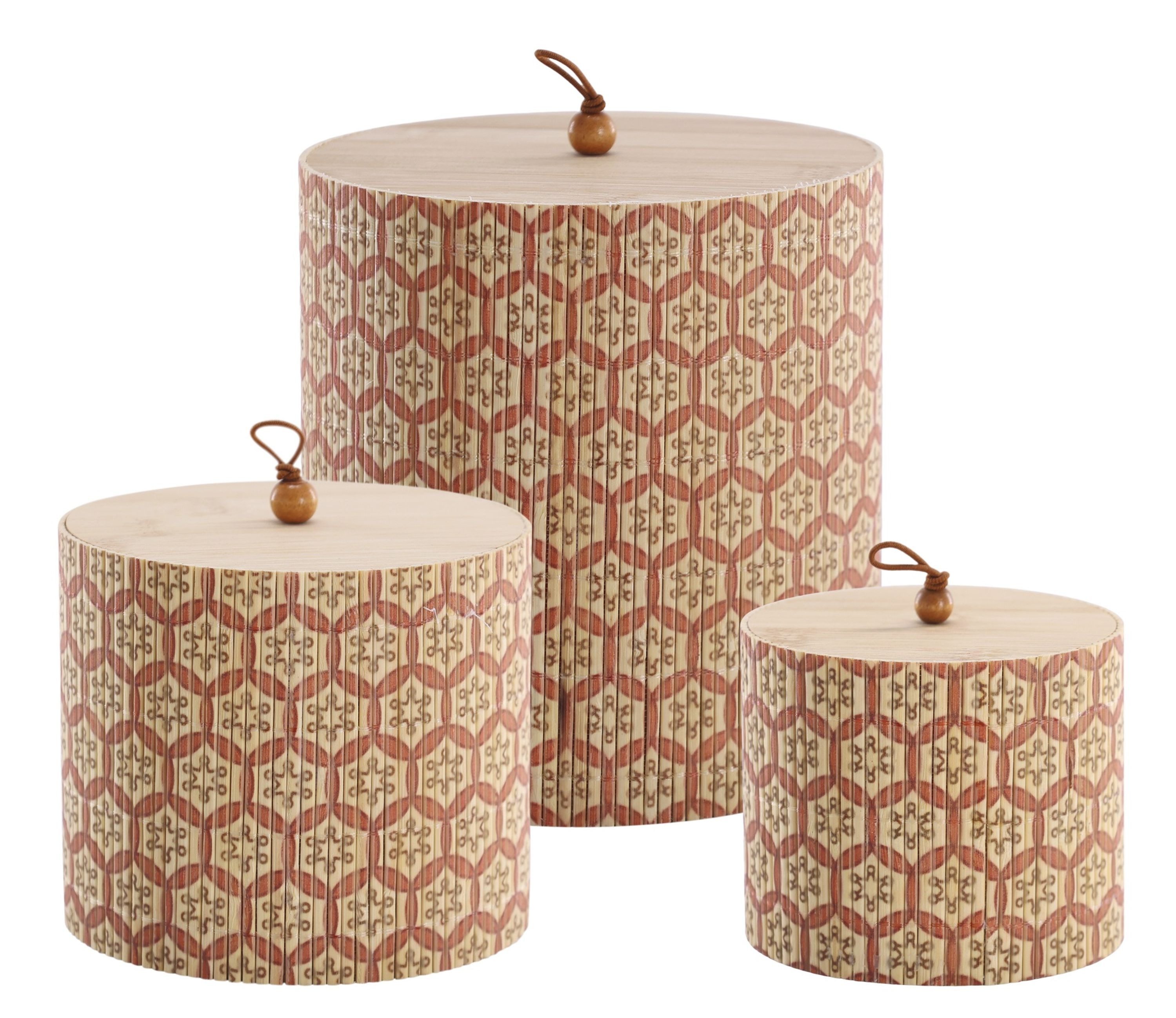 Chic Antique Holzkiste Chic Antique 3er Schachtel Set Box Kiste Rund mit Deckel Bambus