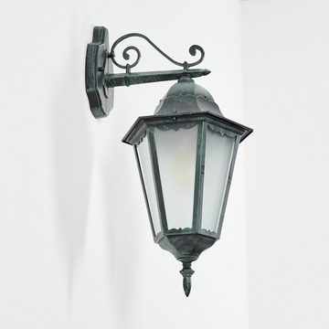 hofstein Außen-Wandleuchte Wandlampe abwärts in antikem Look aus Metall/Glas in Schwarz-Grün, ohne Leuchtmittel, Wandleuchte, Außenleuchte für Terrasse/Veranda, E27