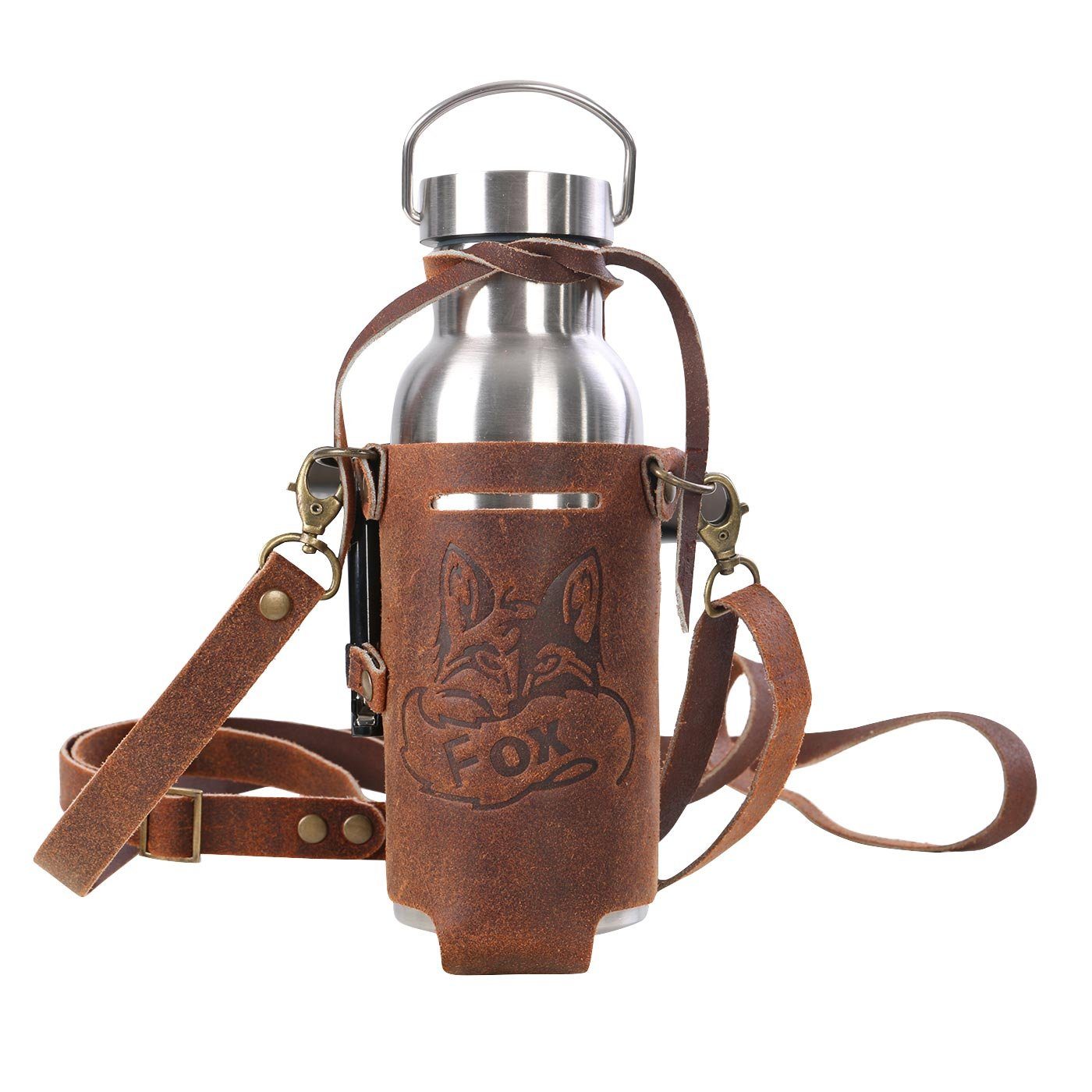 BLACK FOREST FOX Umhängetasche SET HOLLY Holster Leder Halfter mit Thermos-Trinkflasche, SET Vintage Brown