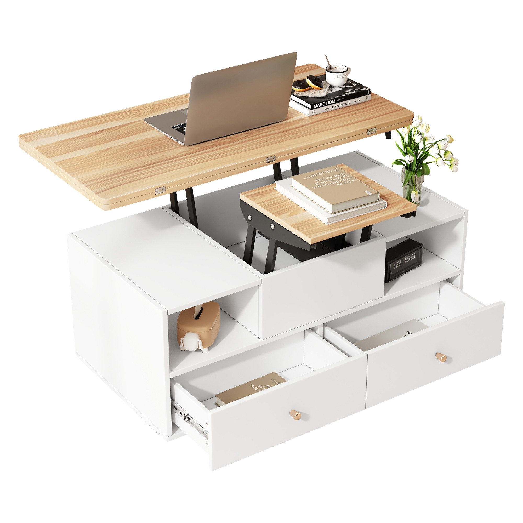 Merax Couchtisch höhenverstellbarer mit klappbarer Tischplatte & Hydraulikf günstig online kaufen