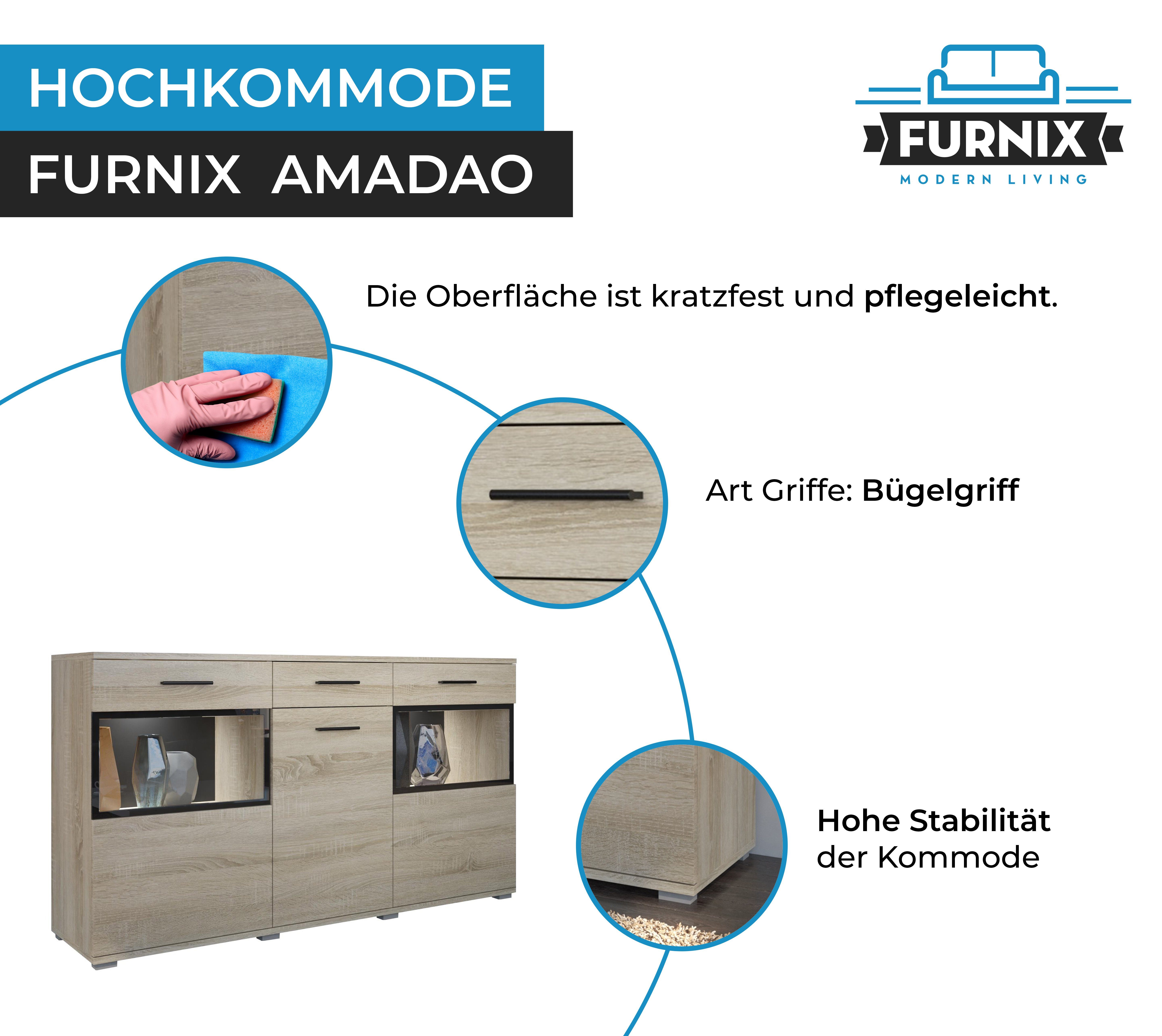 Furnix Hochkommode AMADAO breit LED Sonoma 3-türig ohne cm 154 moderne Anrichte