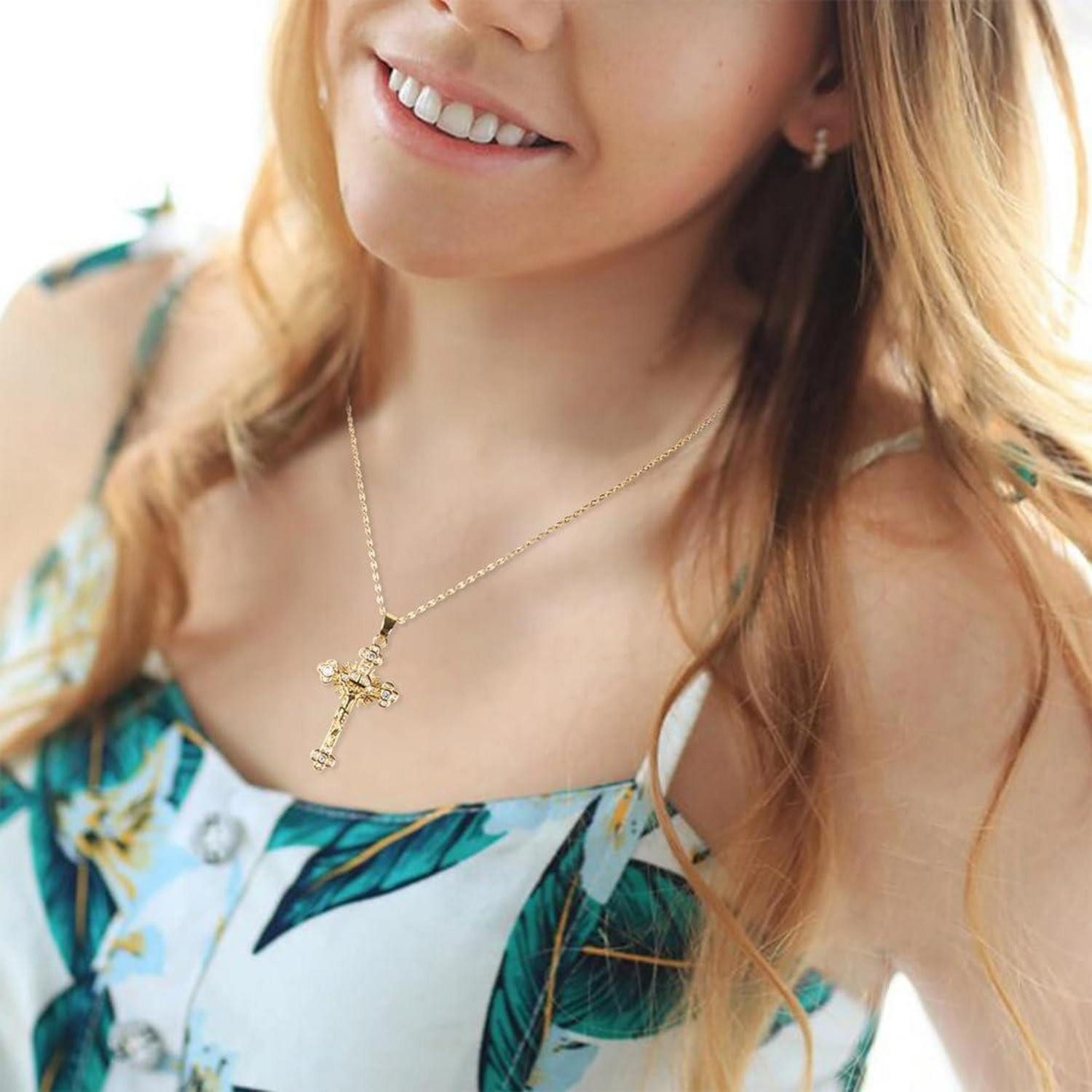 LuxusKollektion Kreuzkette Damen Kreuzkette Zirkonia Anhänger 18K Vergoldet Modeschmuck