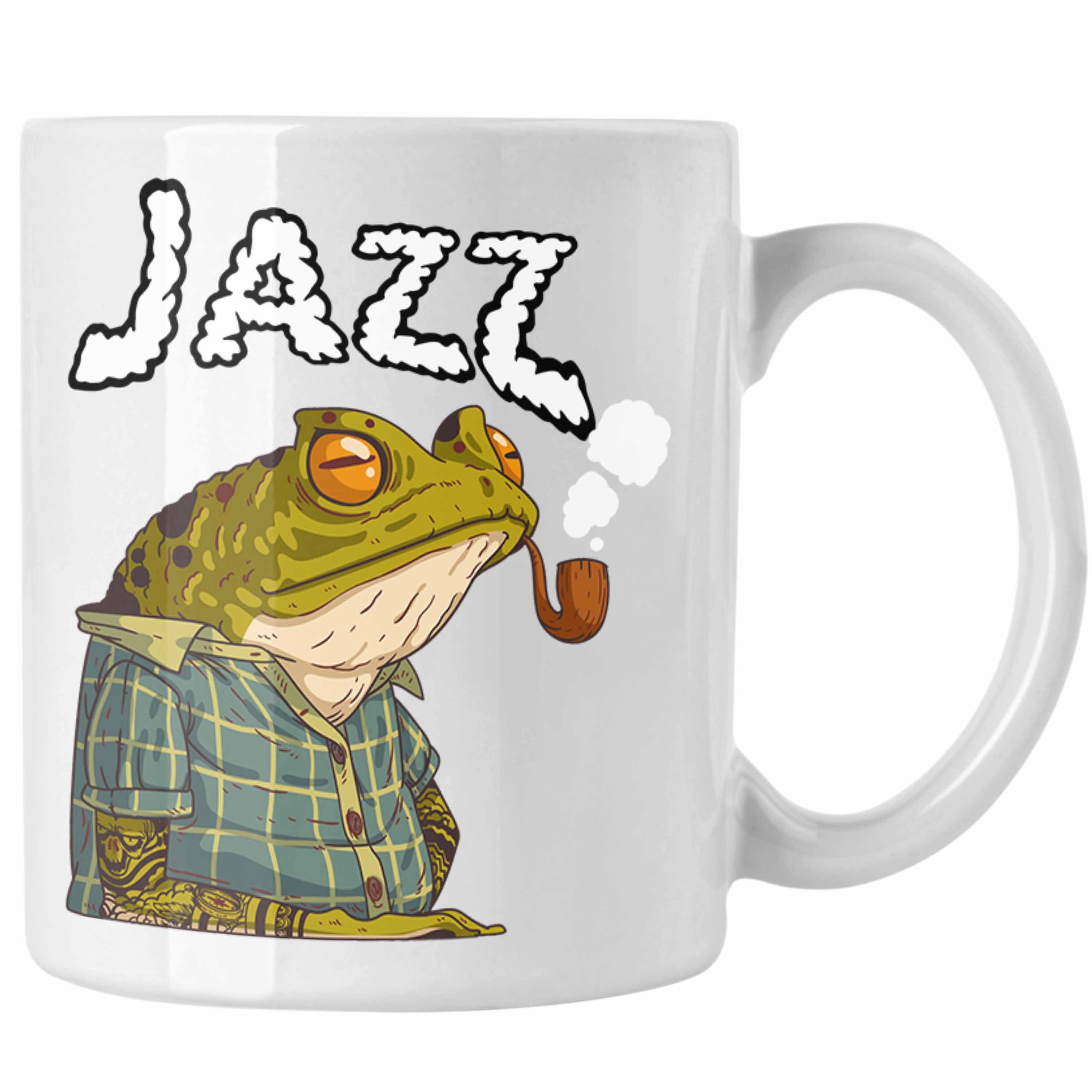 Trendation Tasse Jazz Tasse Grafik Geschenk Lustig Frosch Weiss