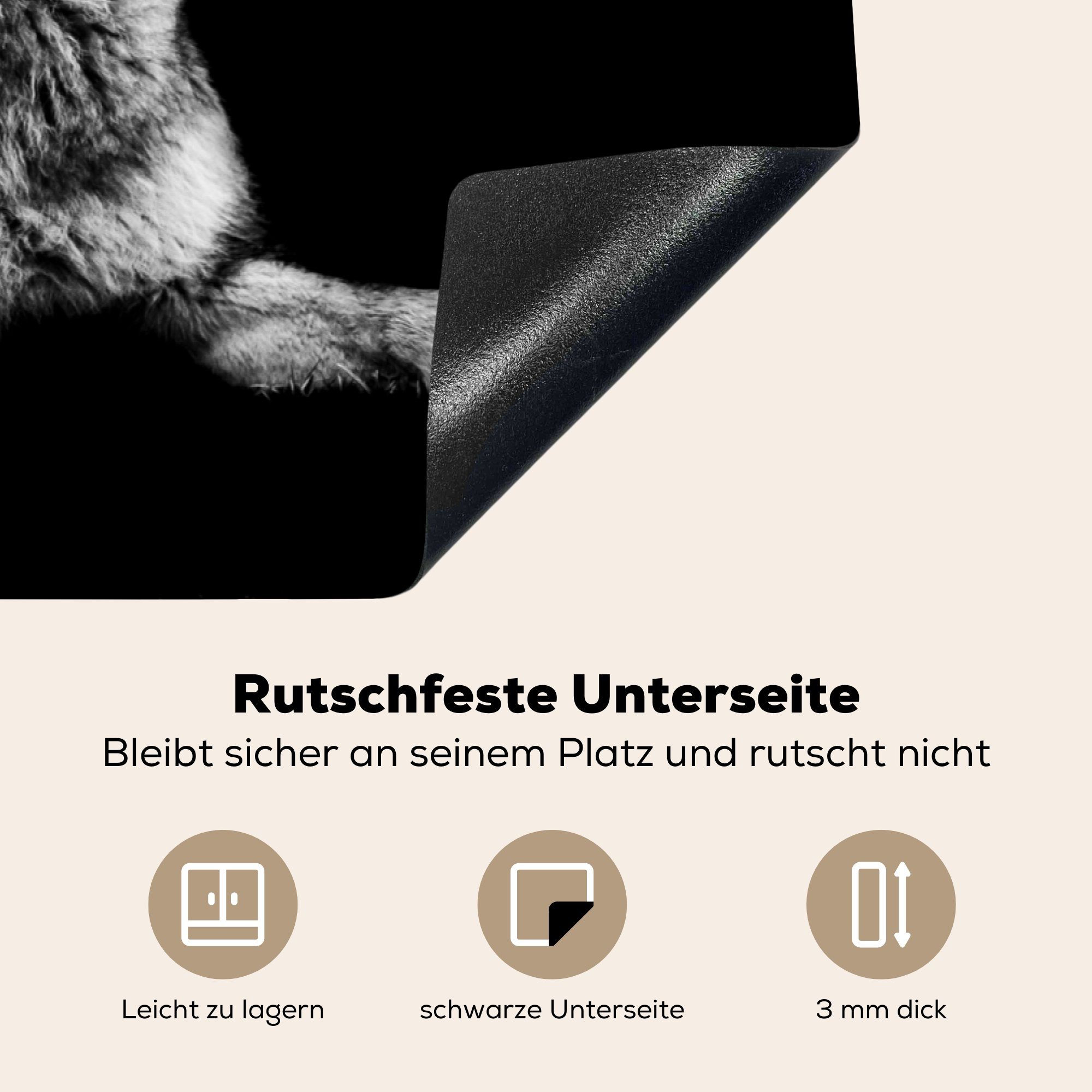 Wildlife 81x52 - Wolf Ceranfeldabdeckung, (1 - tlg), MuchoWow - cm, küche Schwarz Arbeitsplatte Herdblende-/Abdeckplatte für Weiß, Vinyl,