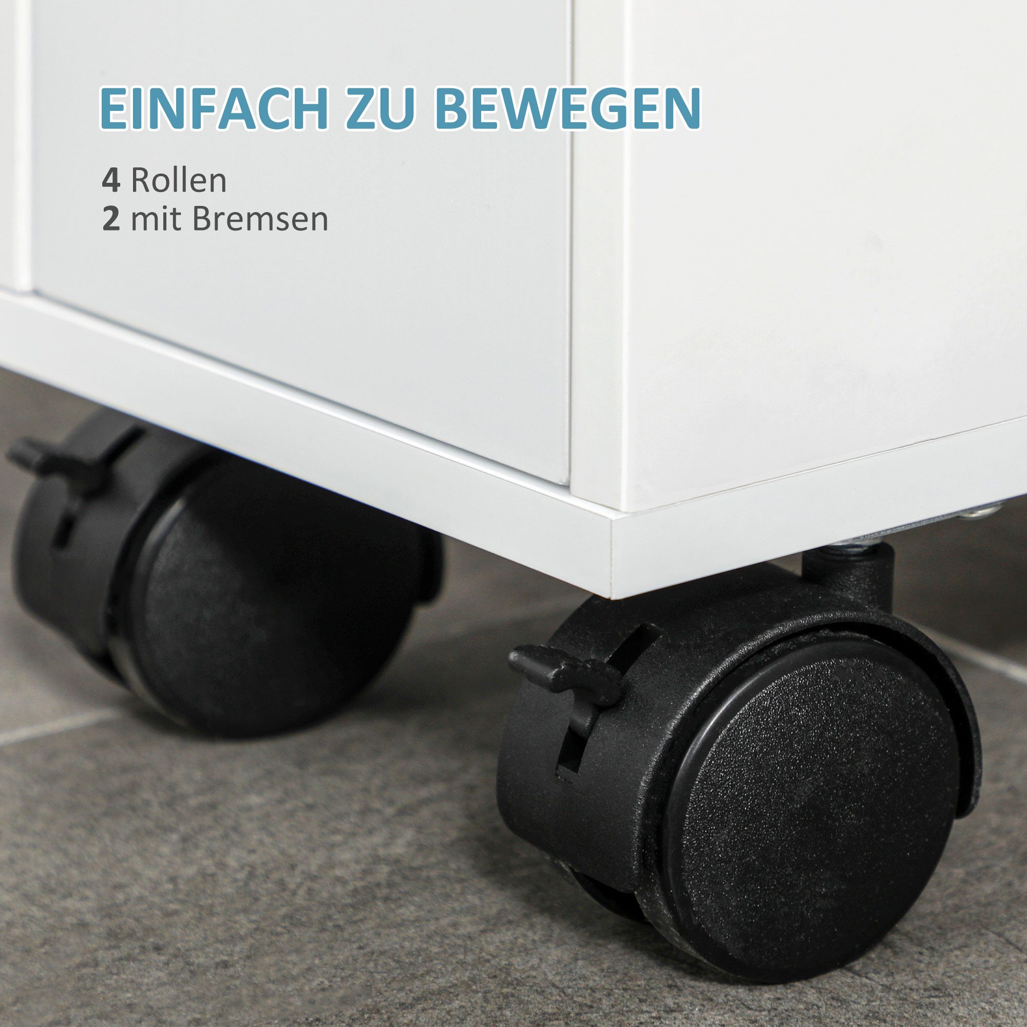 HOMCOM Badkommode Badezimmerschrank schmal mit Schublade auf Rollen, Badschrank (Badrollwagen, 1 St., Nischenschrank), für Bad, 16 x 49,5 x 66 cm, Weiß – Bild 5 von 5