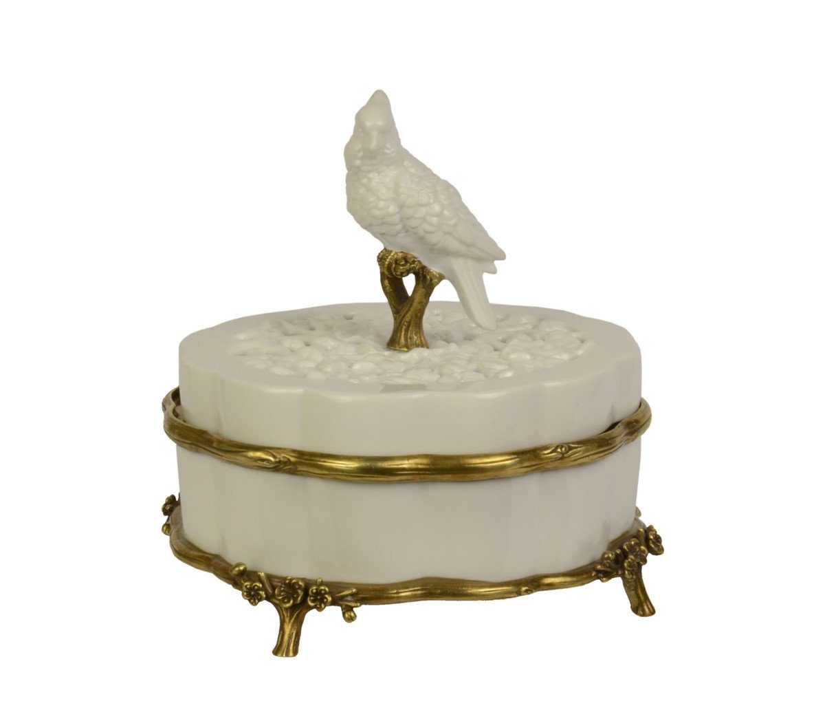 - Barock Porzellan Schmuckschatulle, Dekoration Weiss/Gold mit Deckel Luxus Luxus Casa Box Padrino Dekoobjekt