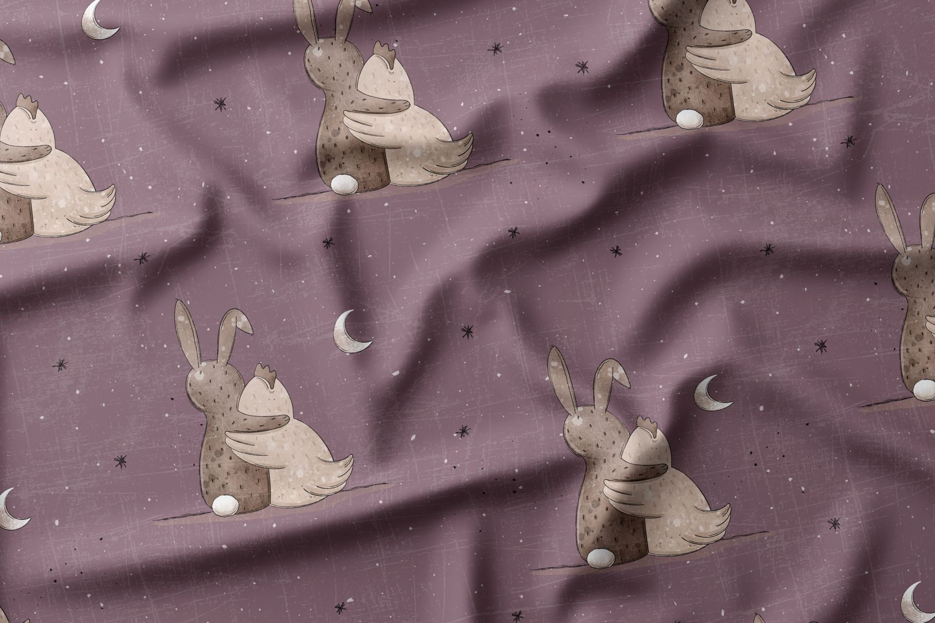 Leylas Welt Stoff Stoff Jersey Gemeinsam Hase Huhn Katzengold Design 150 cm, Reaktivdruck