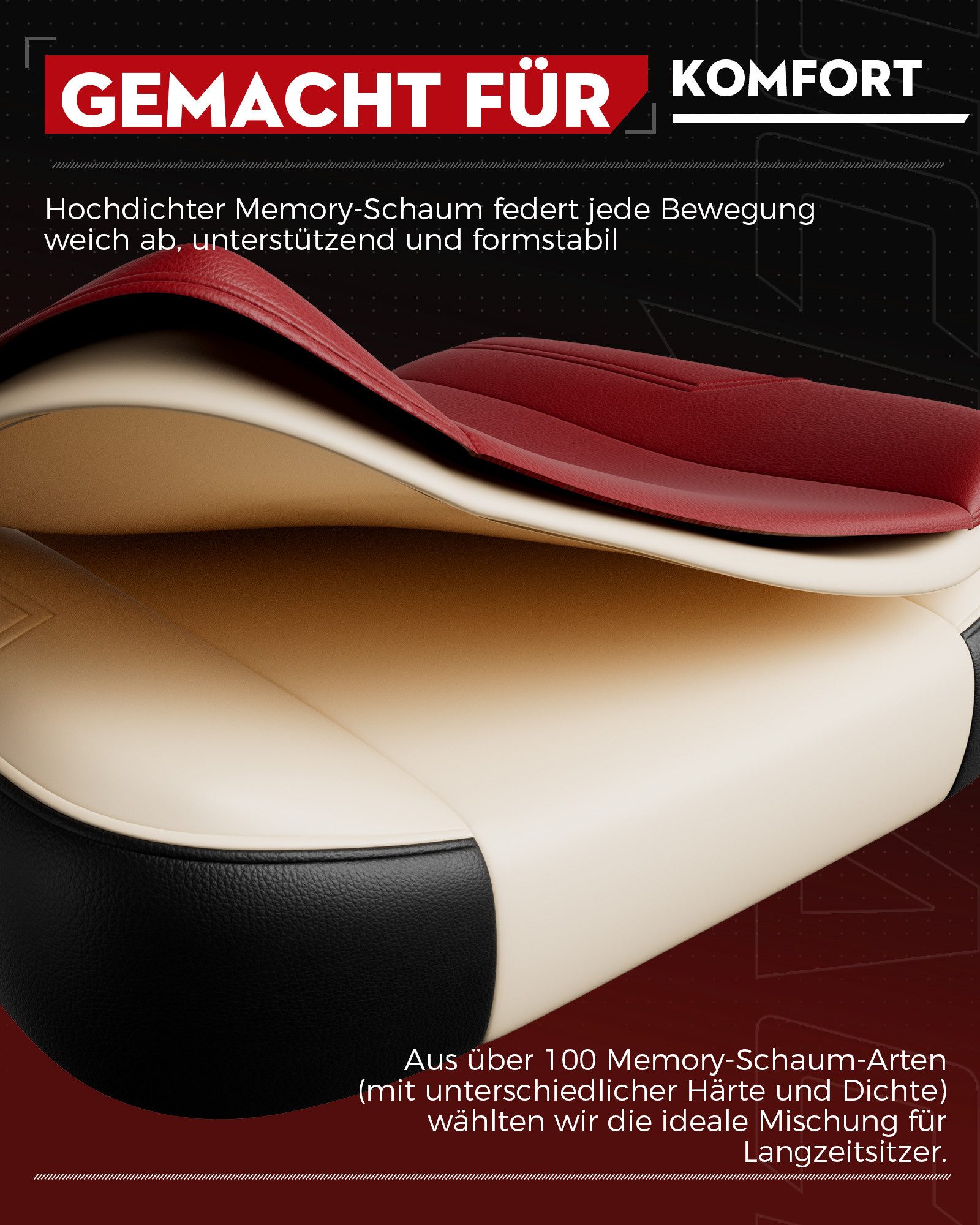 LUCKRACER Gaming-Stuhl Stoff/Kunstleder, Bürostuhl mit verbundenen Armlehnen, Memory-Schaum, 90–155° Neigungswinkel und Fußstütze – Bild 4 von 5