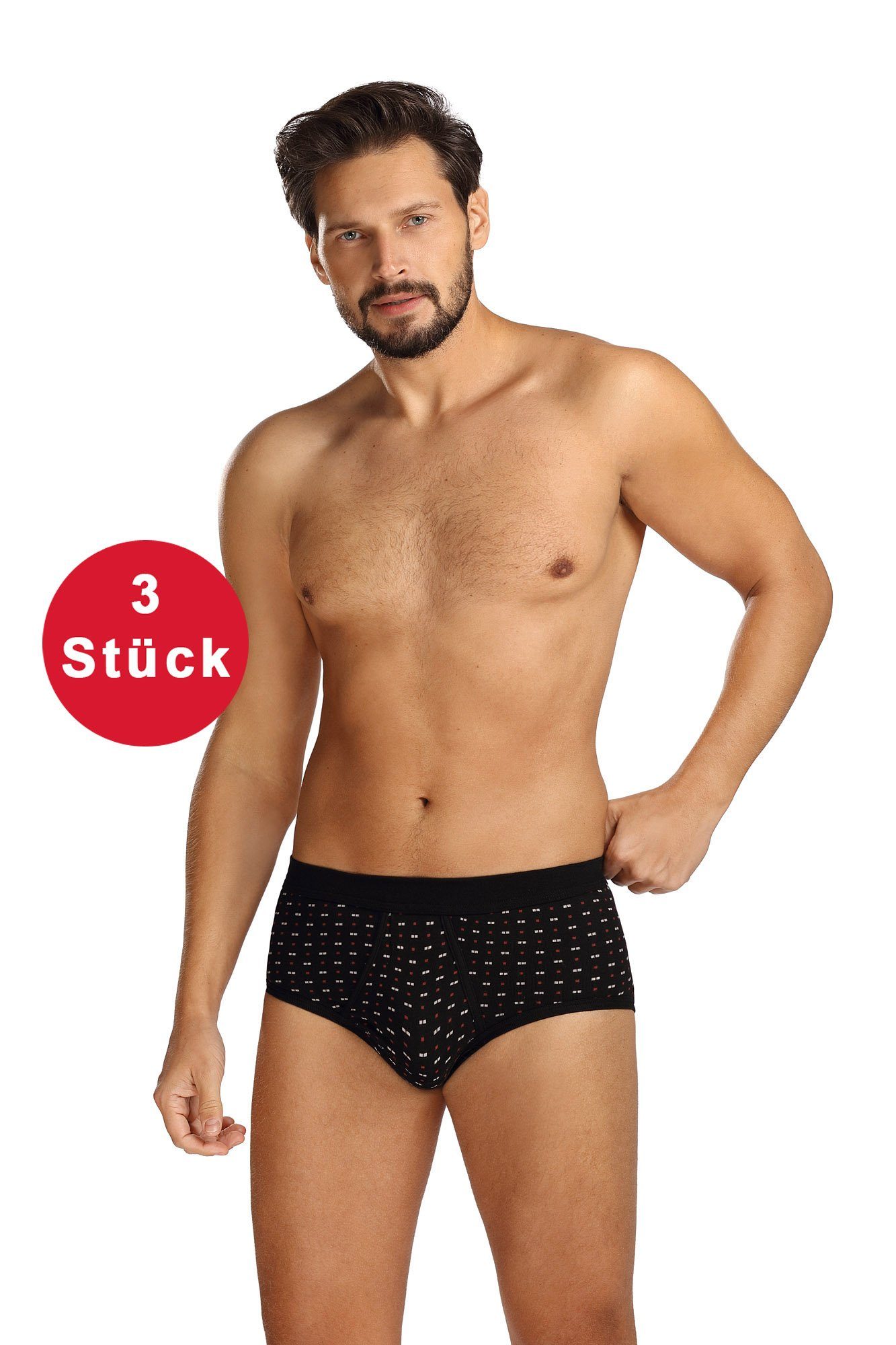 Comte Slip (Set, 3-St., 3er-Pack) Herren Slips Sportslips 3er-Pack mit Eingriff Feinripp Muster