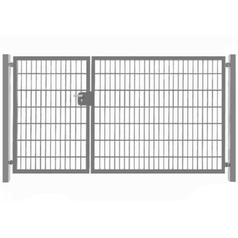 SRM Design Zaundoppeltür 2-flügelig Einfahrtstor asymmetrisch verzinkt 300cm x 123cm Gartentor