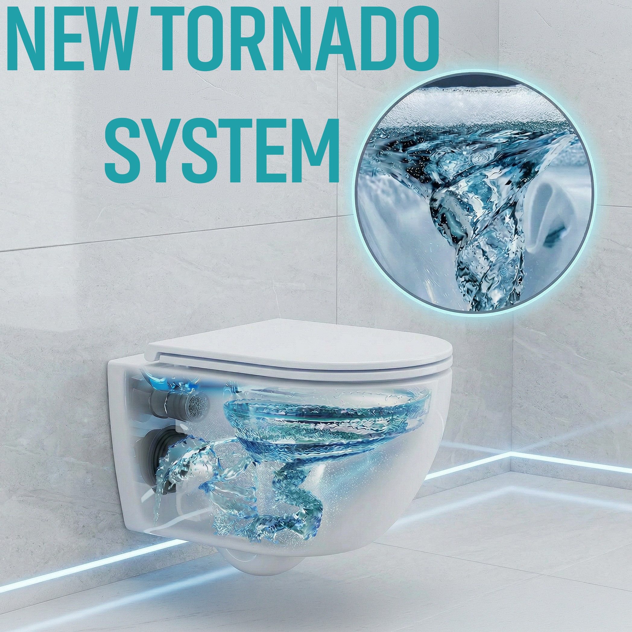 KOLMAN Tiefspül-WC WC-Toilette Virvel: Schüssel Weiß mit Slim Soft-Close Tornado System