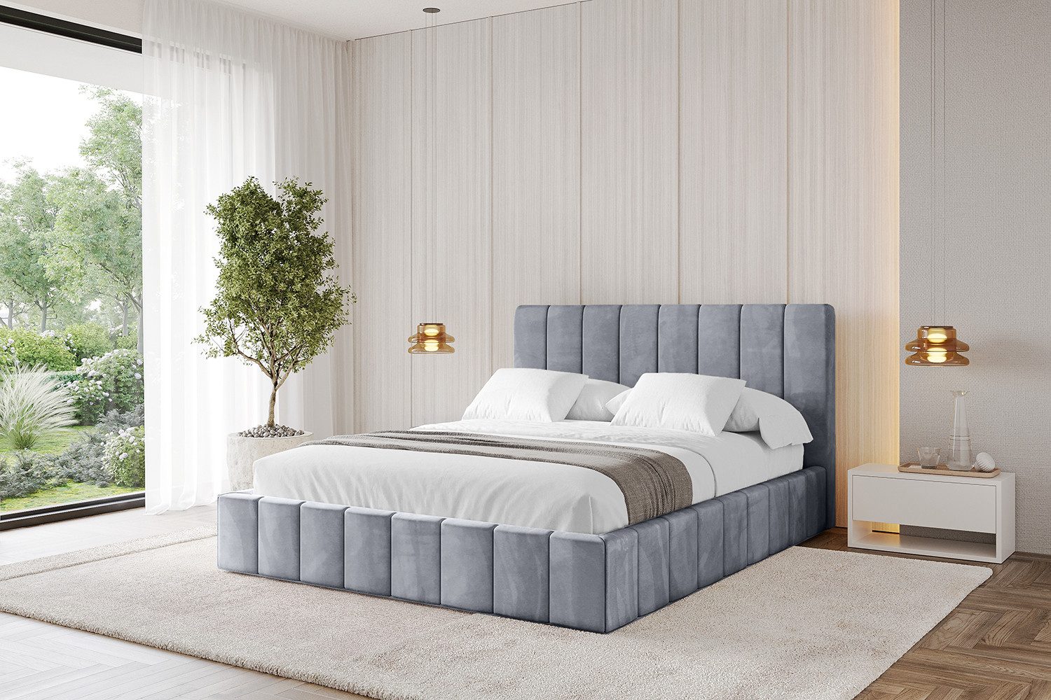 ALTDECOR Polsterbett FINO (Polsterbett mit Bettkasten und Lattenrost, Boxbett ohne Matratze), Doppelbett mit Stauraum, Bett mit Kopfteil