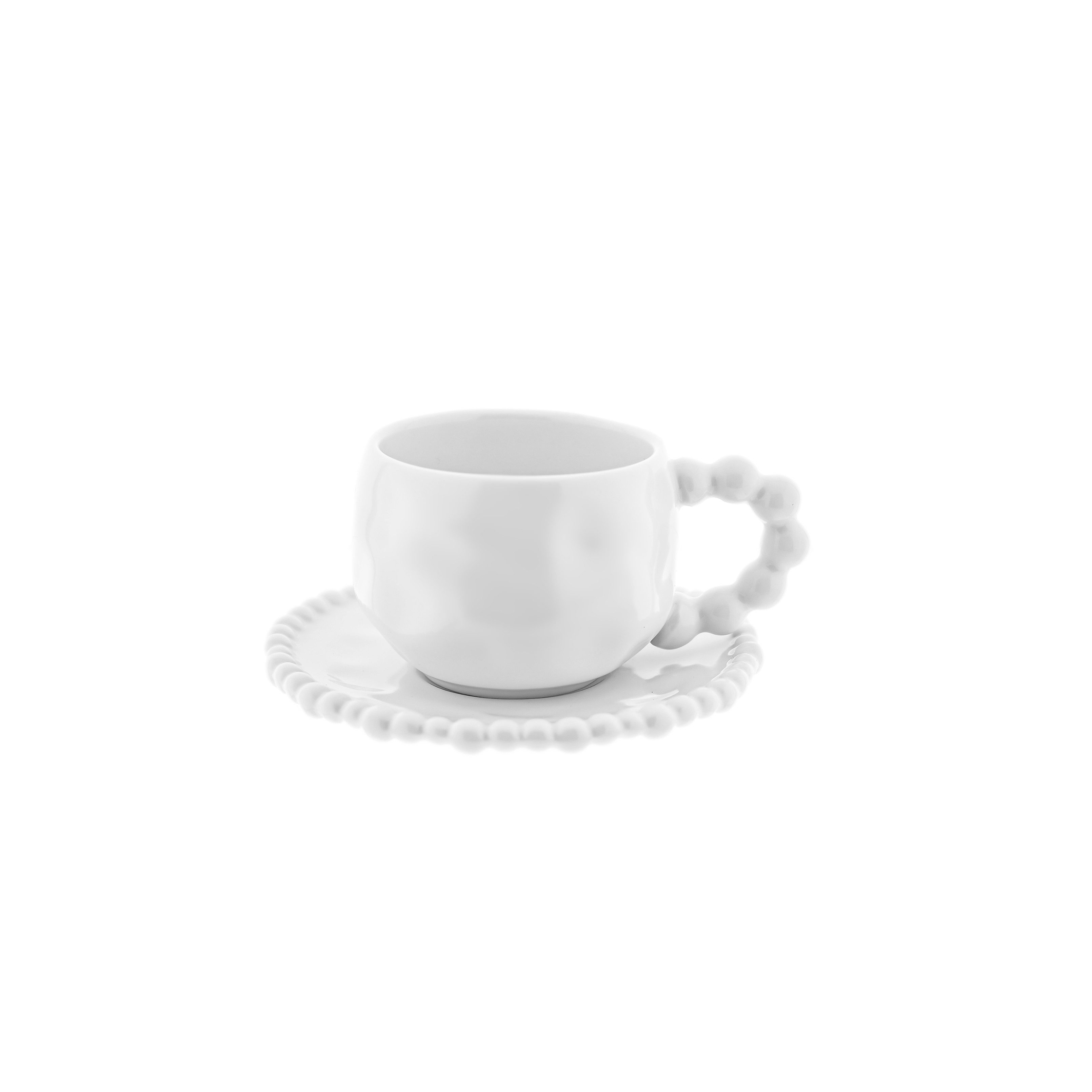 Almina Kaffeeservice Pearly Mokkatassen-Set mit Untertellern 100 ml aus Porzellan - 12-tlg (12-tlg), 6 Personen, Porzellan