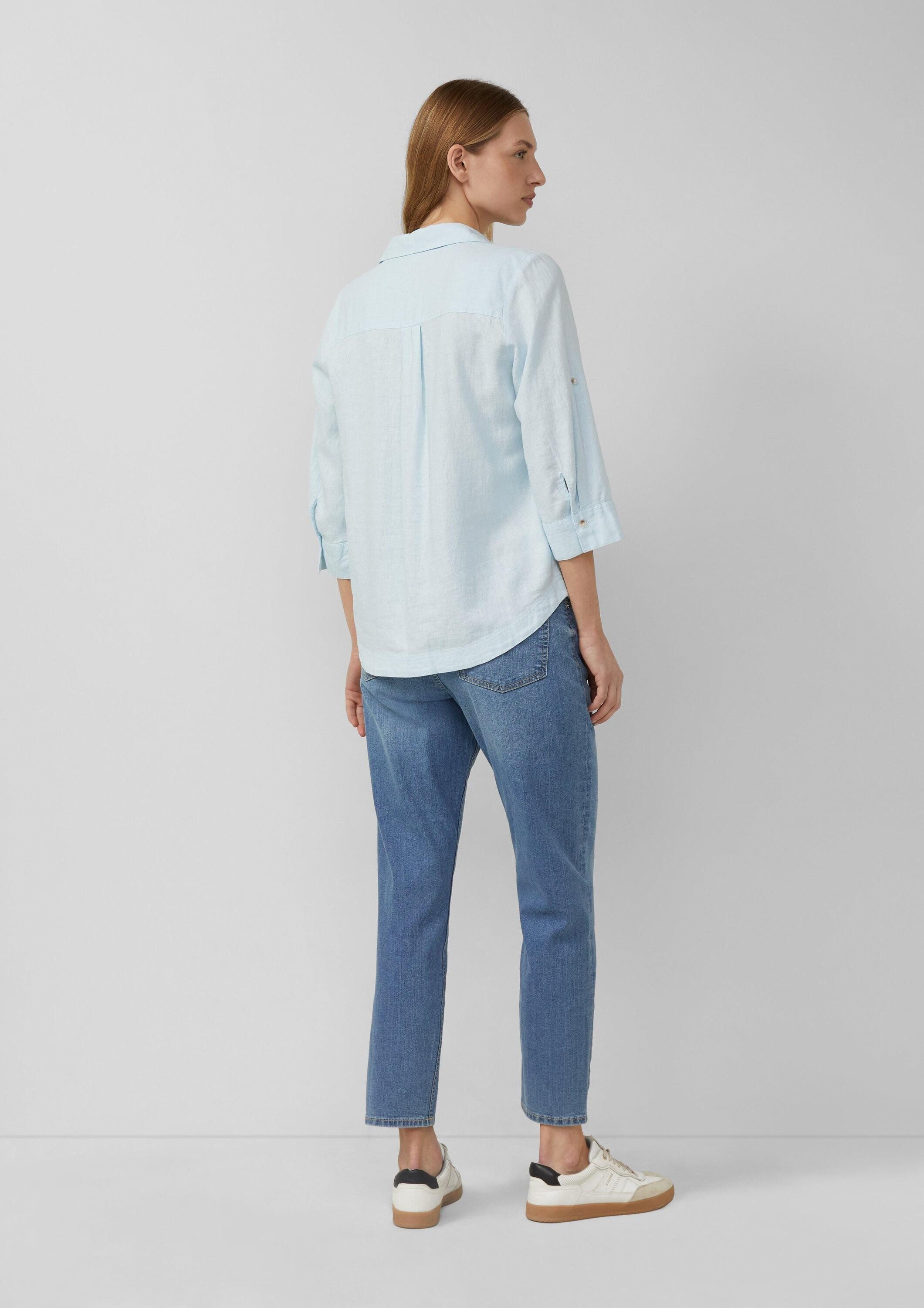 s.Oliver Kurzarmbluse Bluse Leinenmix-Bluse mit 3/4-Ärmeln und Turn-up